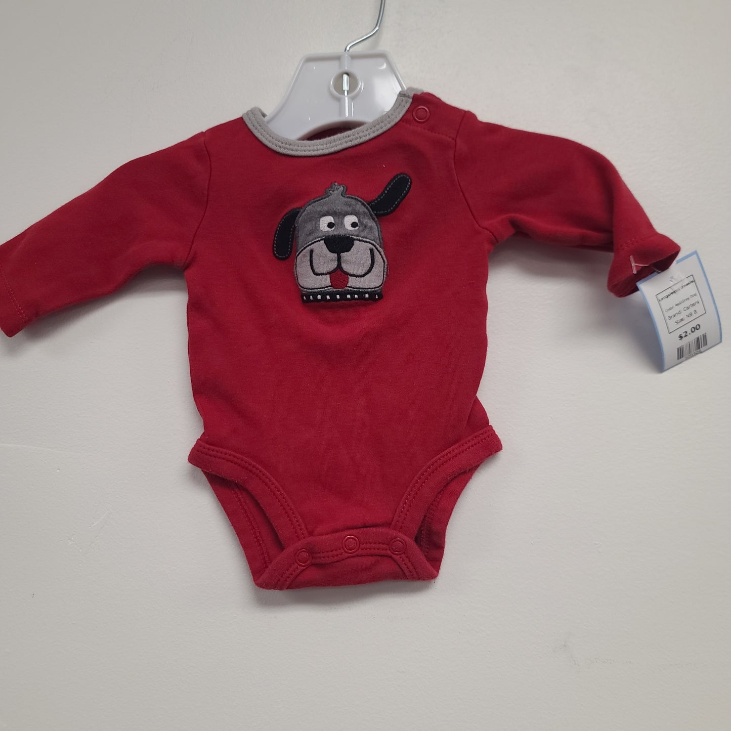 Red/Grey Dog Carters Longsleeve Onesie, NB B