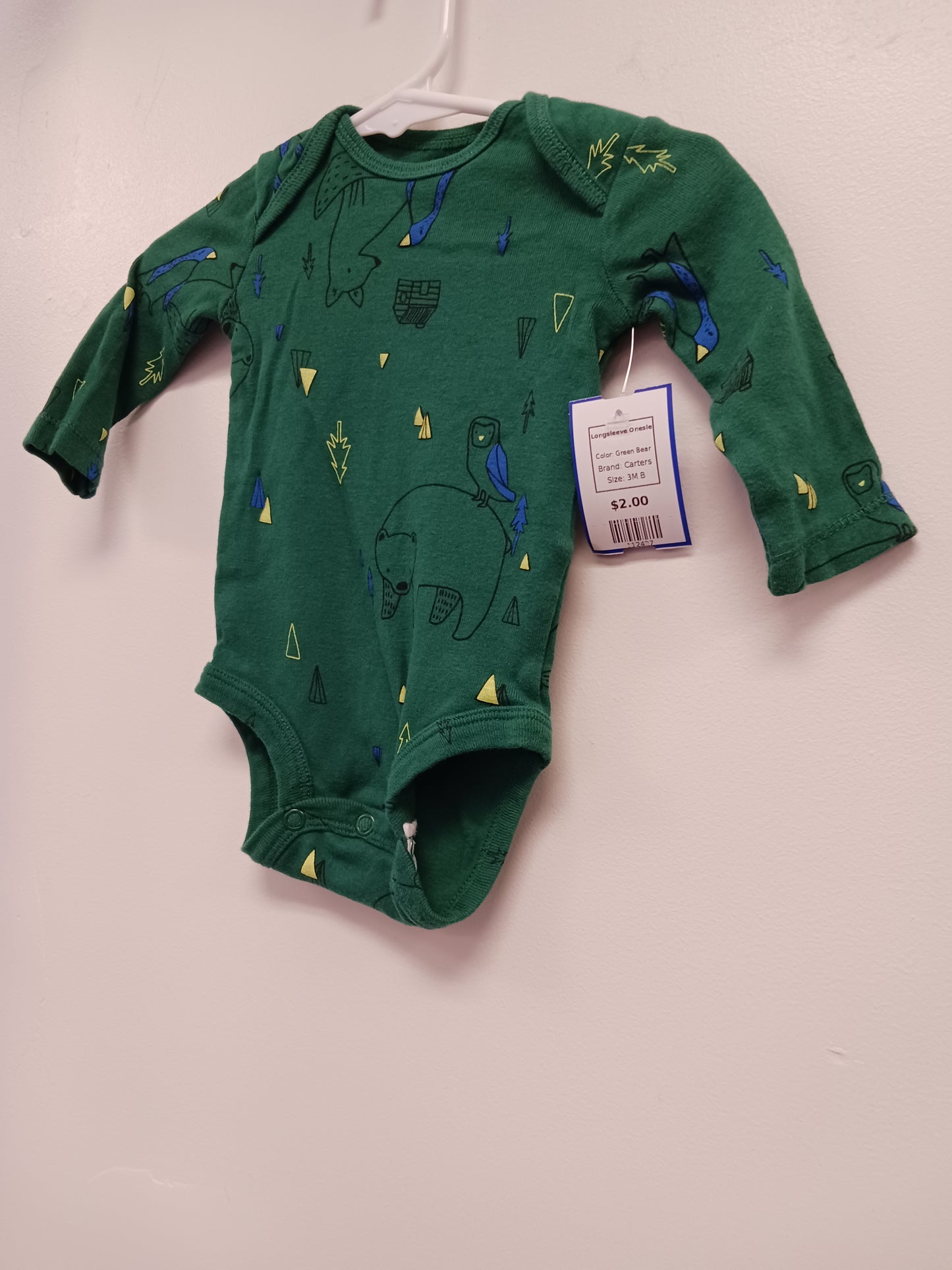 Green Bear Carters Longsleeve Onesie, 3M B
