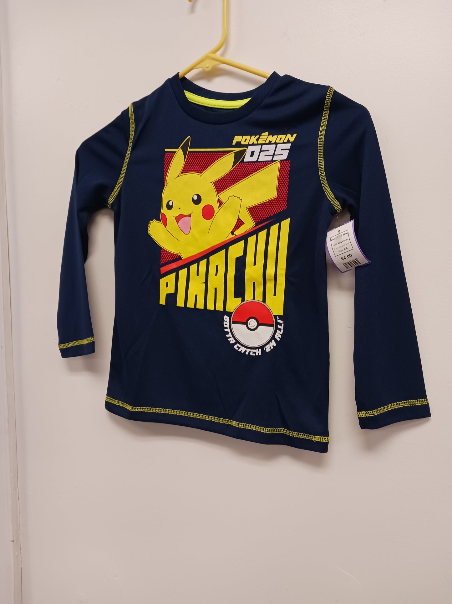 Navy Pikachu Jumping Bean Longsleeve Shirt, 6 B