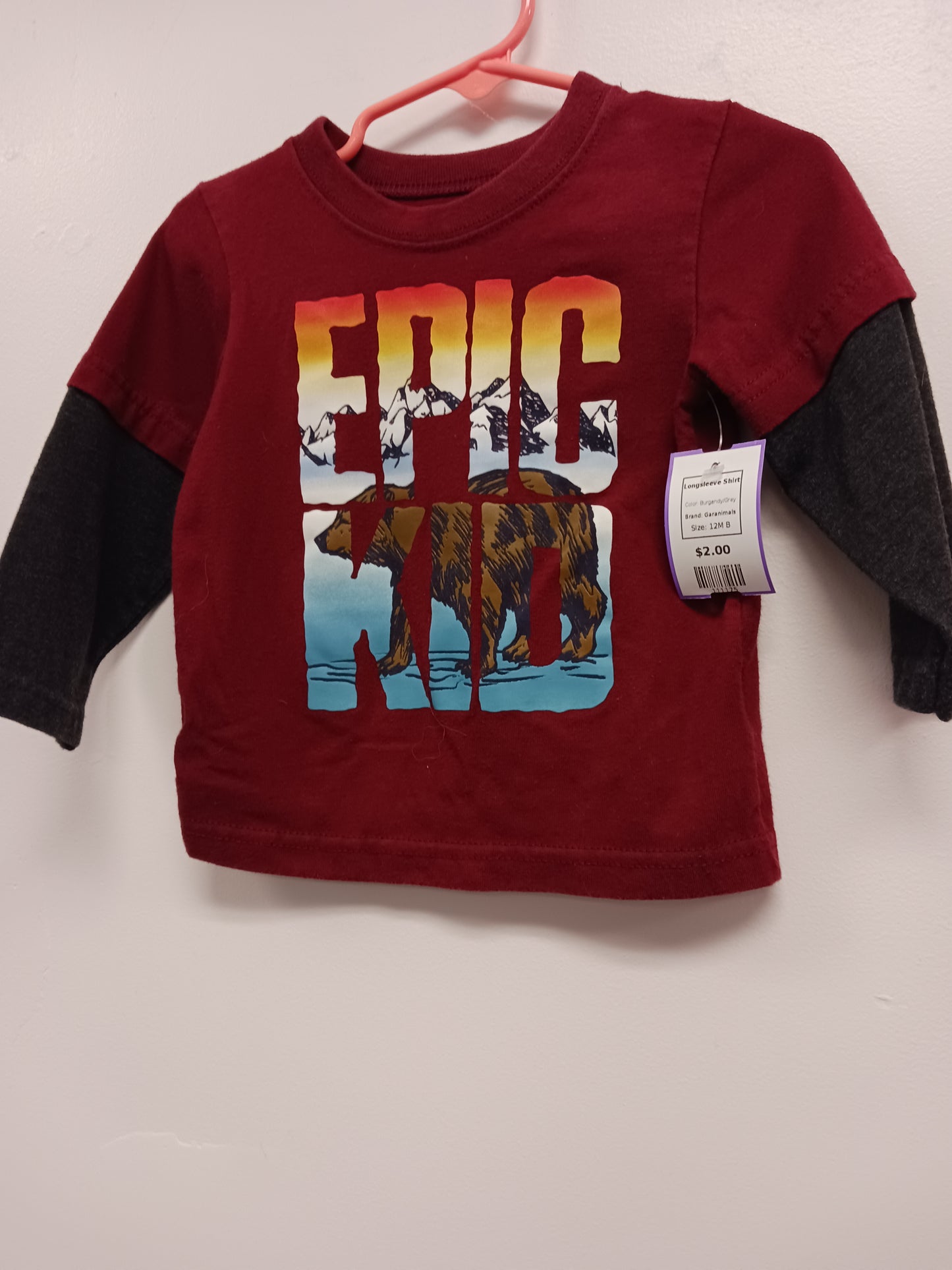 Burgandy/Grey Garanimals Longsleeve Shirt, 12M B