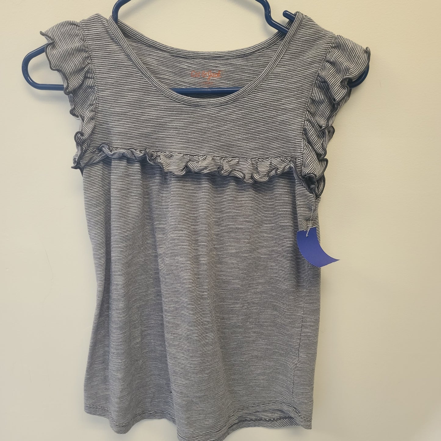 grey striped Cat & Jack Ruffled Shirt 10/12, 10 G