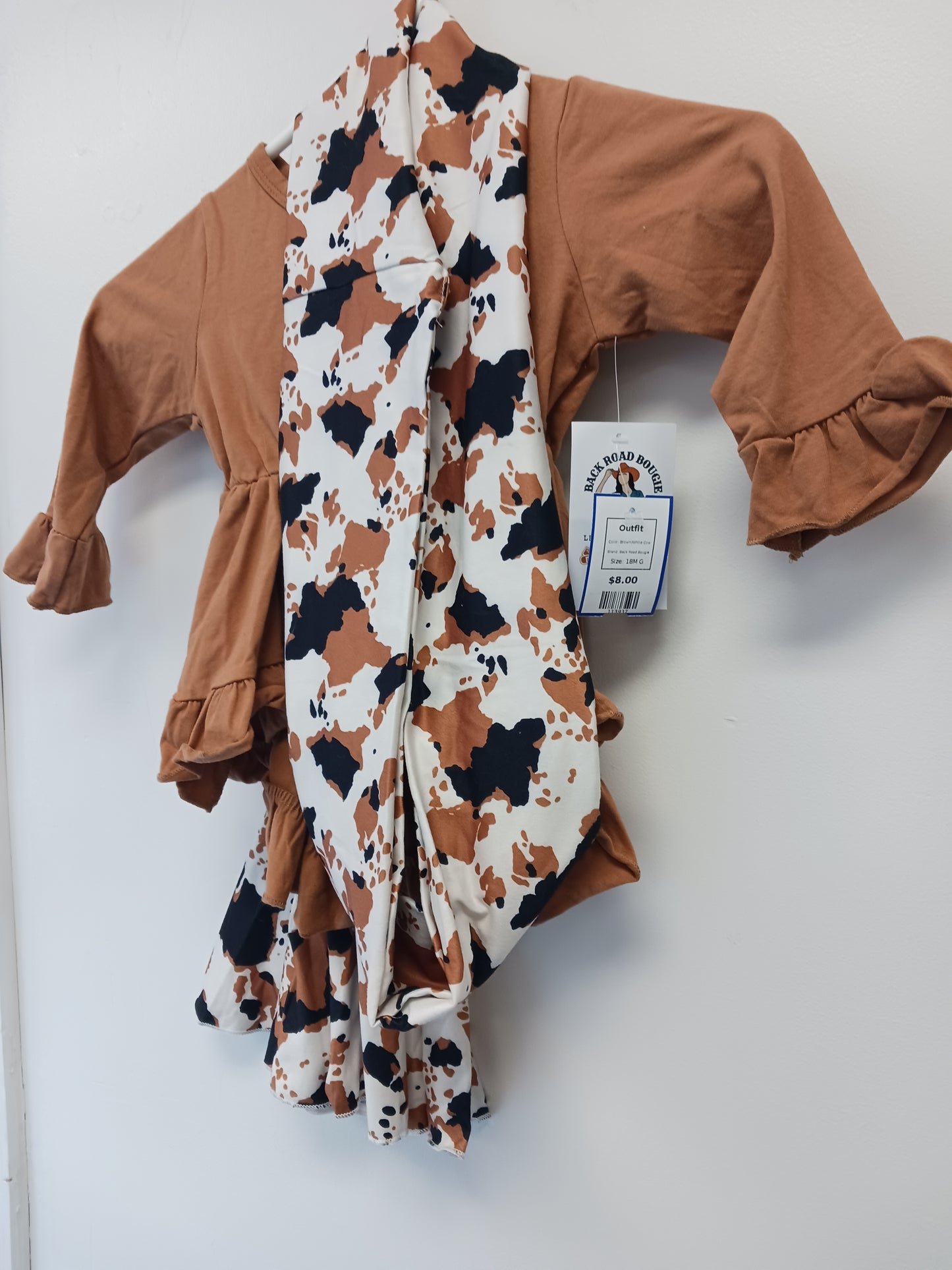 Brown/White Cow Back Road Bougie Outfit, 18M G