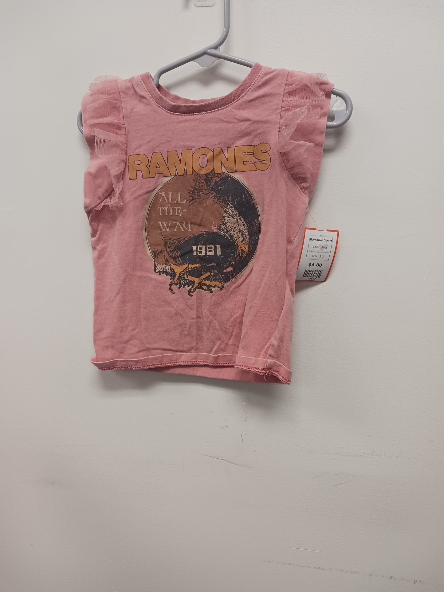 Pink Cotton On Kids Ramones Tshirt, 2 G