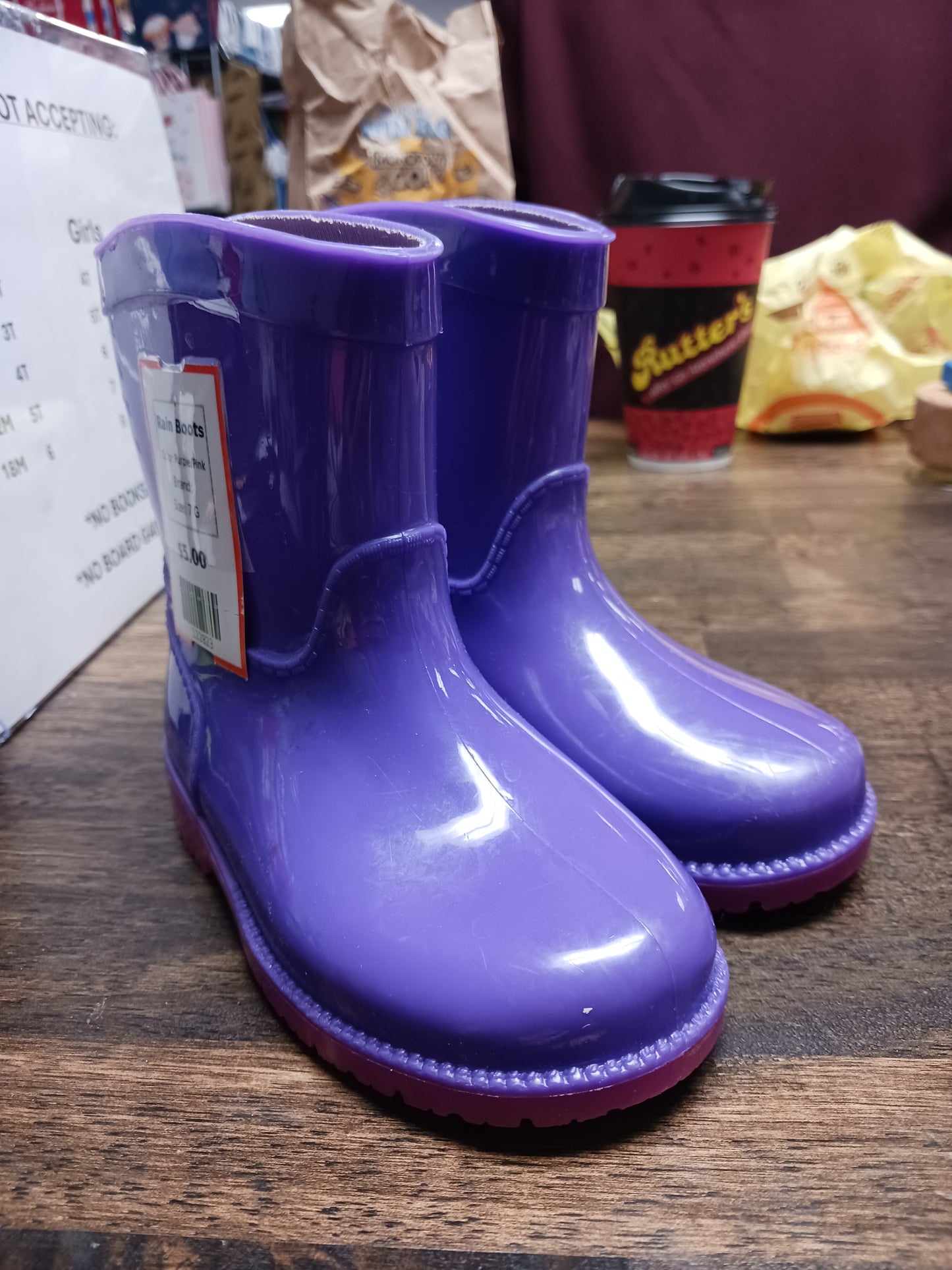 Purple/Pink Rain Boots, 7 G