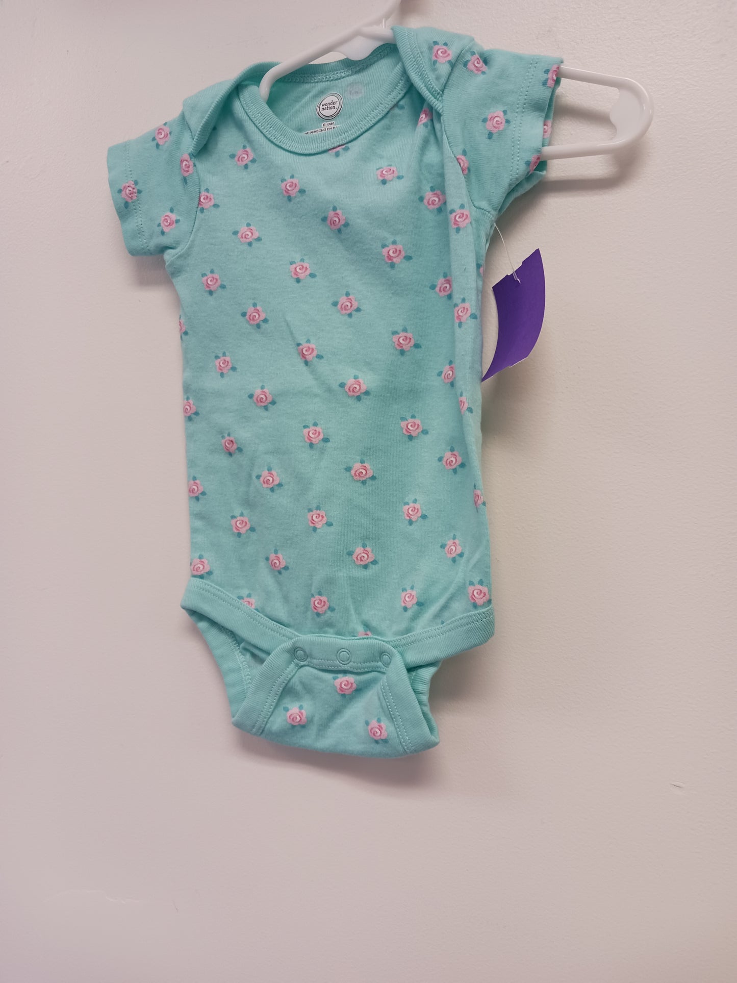 Blue/Pink Flower Wonder Nation Onesie, 6M G