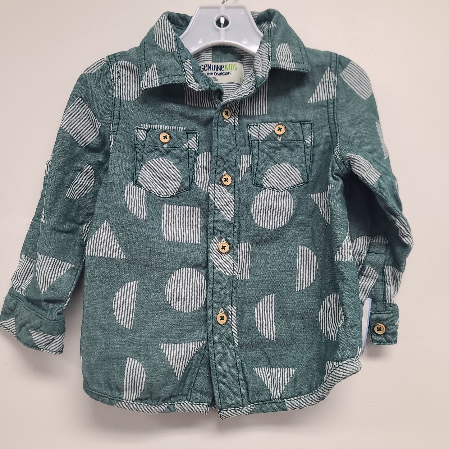 Green/White OshKosh Longsleeve Button Up, 2T B