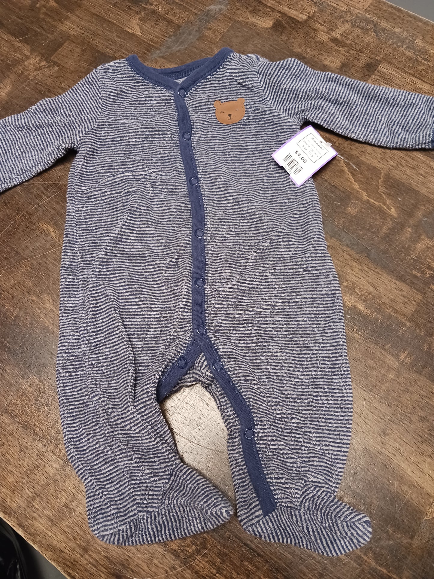 Navy Striped Carters Sleeper, 3M B