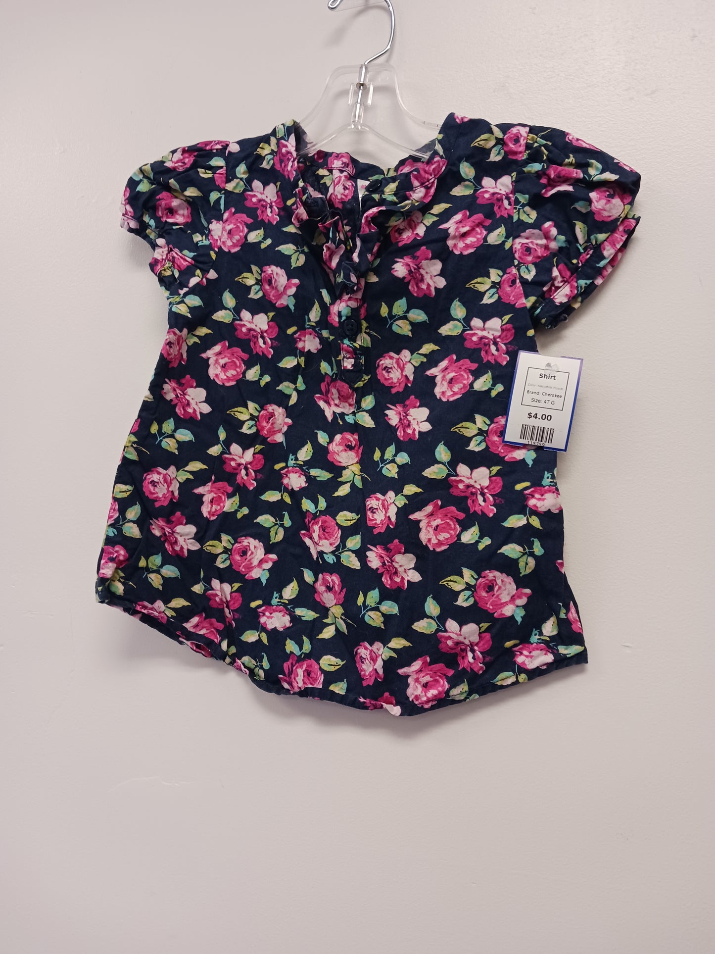 Navy/Pink Flower Cherokee Shirt, 4T G