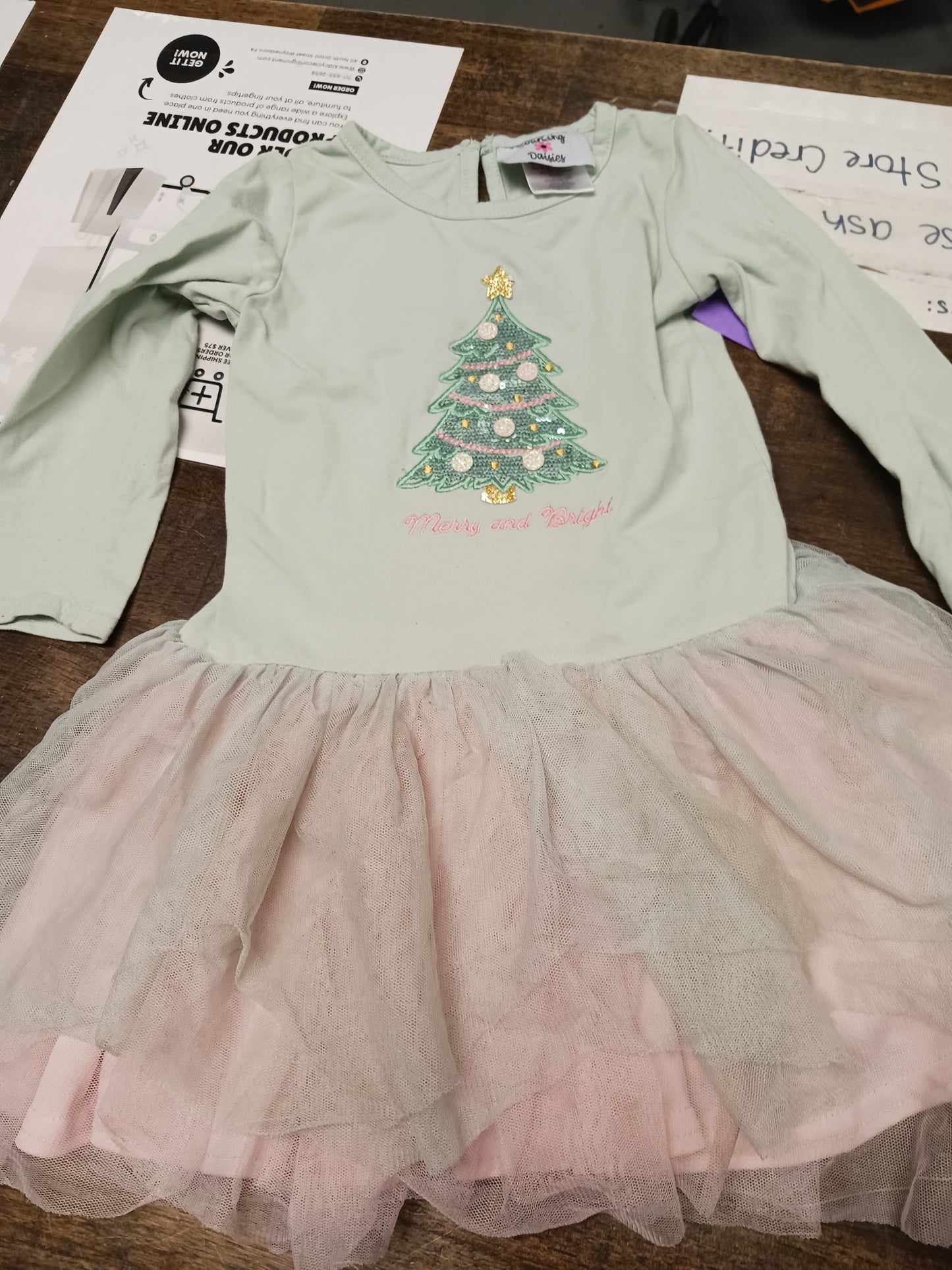 green Counting Daisies Christmas Dress, 3T G