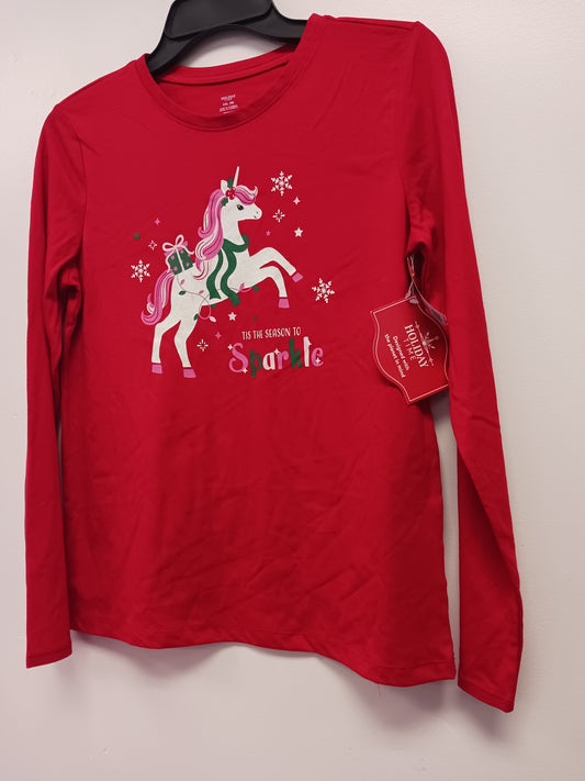 Red Hoilday Time Unicorn Christmas Tshirt, 18 G