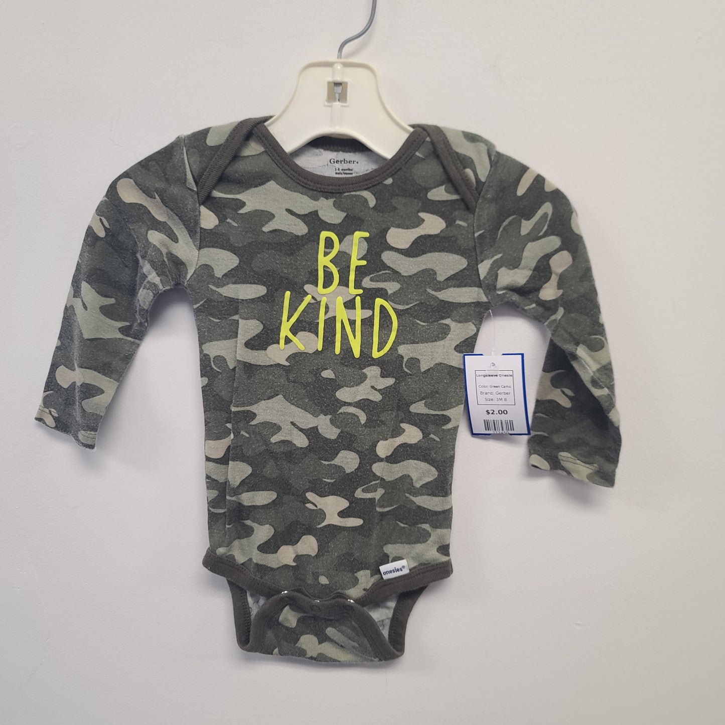 Green Camo Gerber Longsleeve Onesie, 3M B