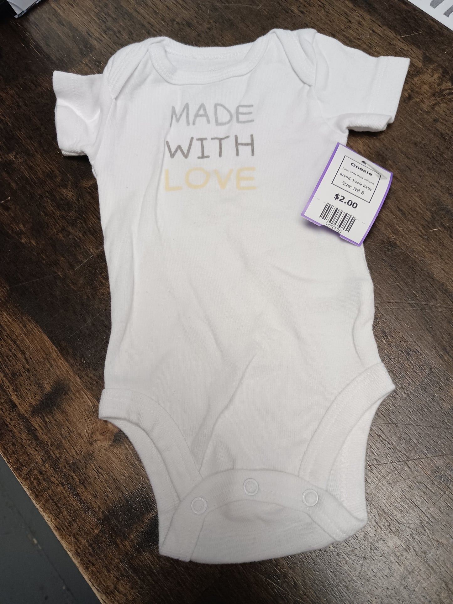 White Made With Love Koala Baby Onesie, NB B