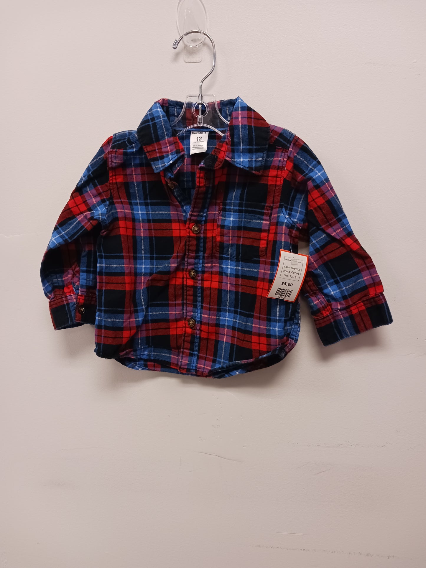 Red/Blue Carters Long Sleeve Plad Button Down, 12M B