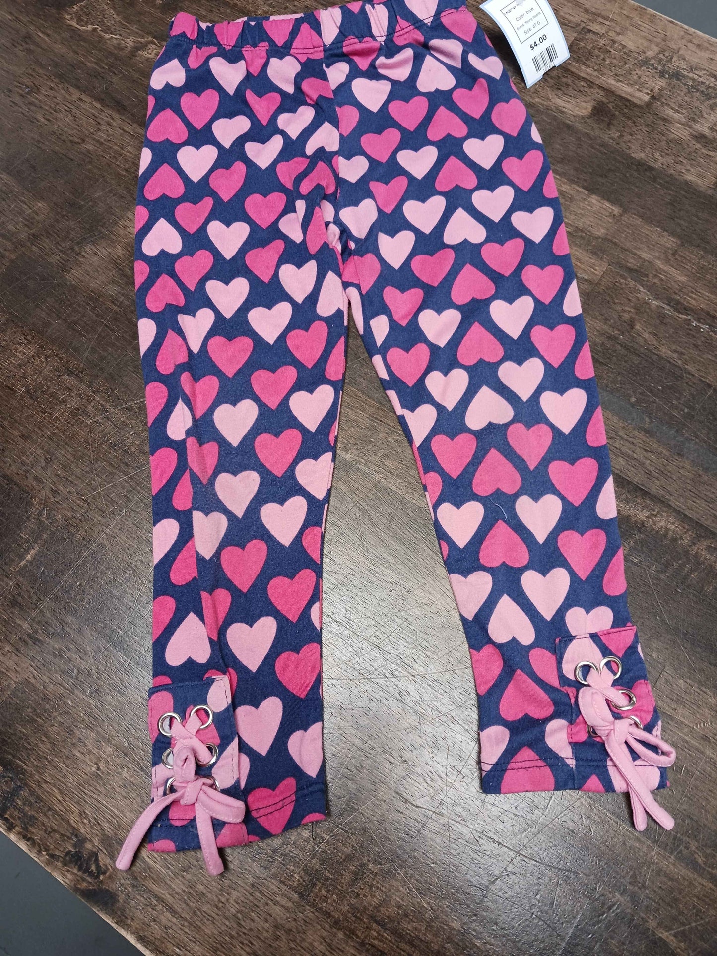 blue Young Hearts Leggings with Hearts, 4T G