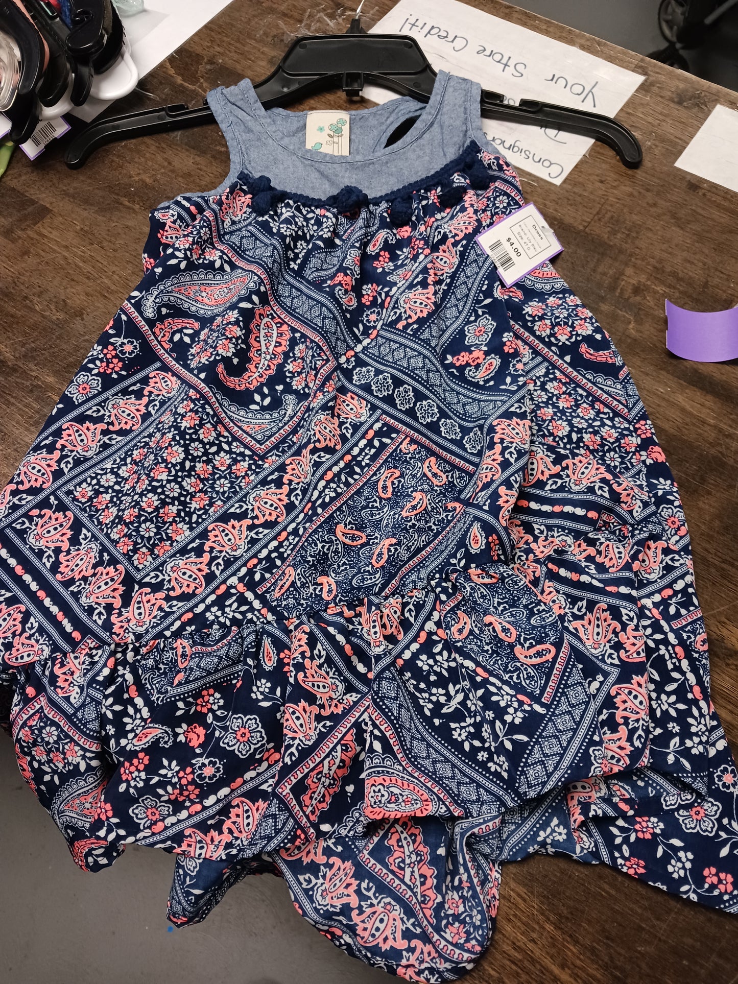 Denim/Navy Flower Lily Bleu Dress, 4T G