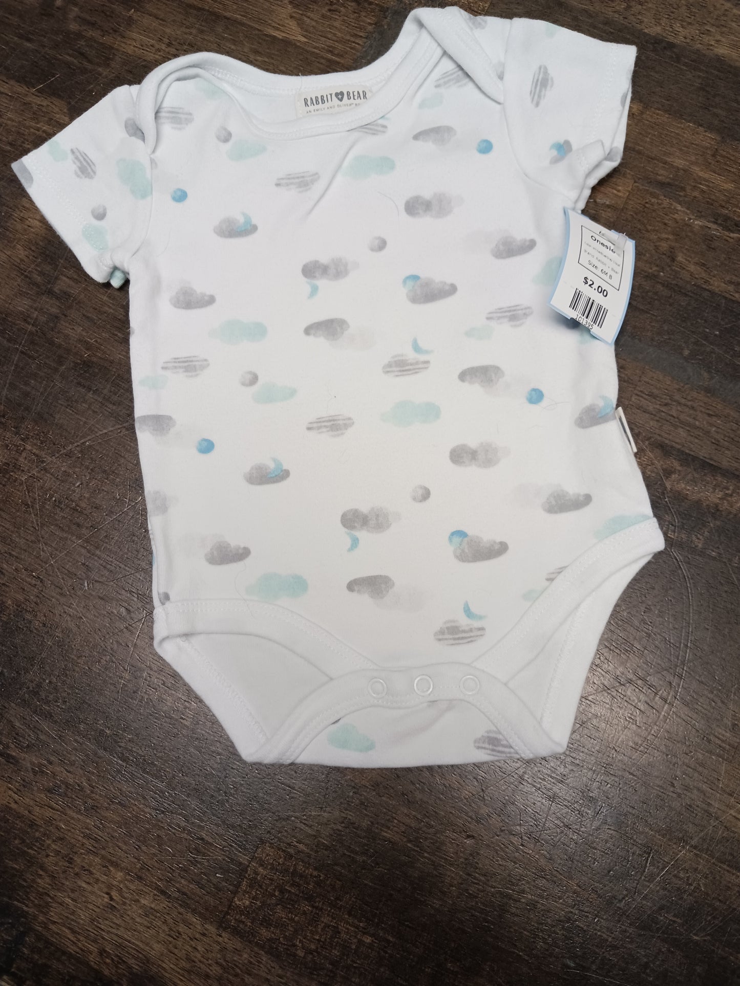 White/Blue/Grey Cloud Rabbit + Bear Onesie, 6M B
