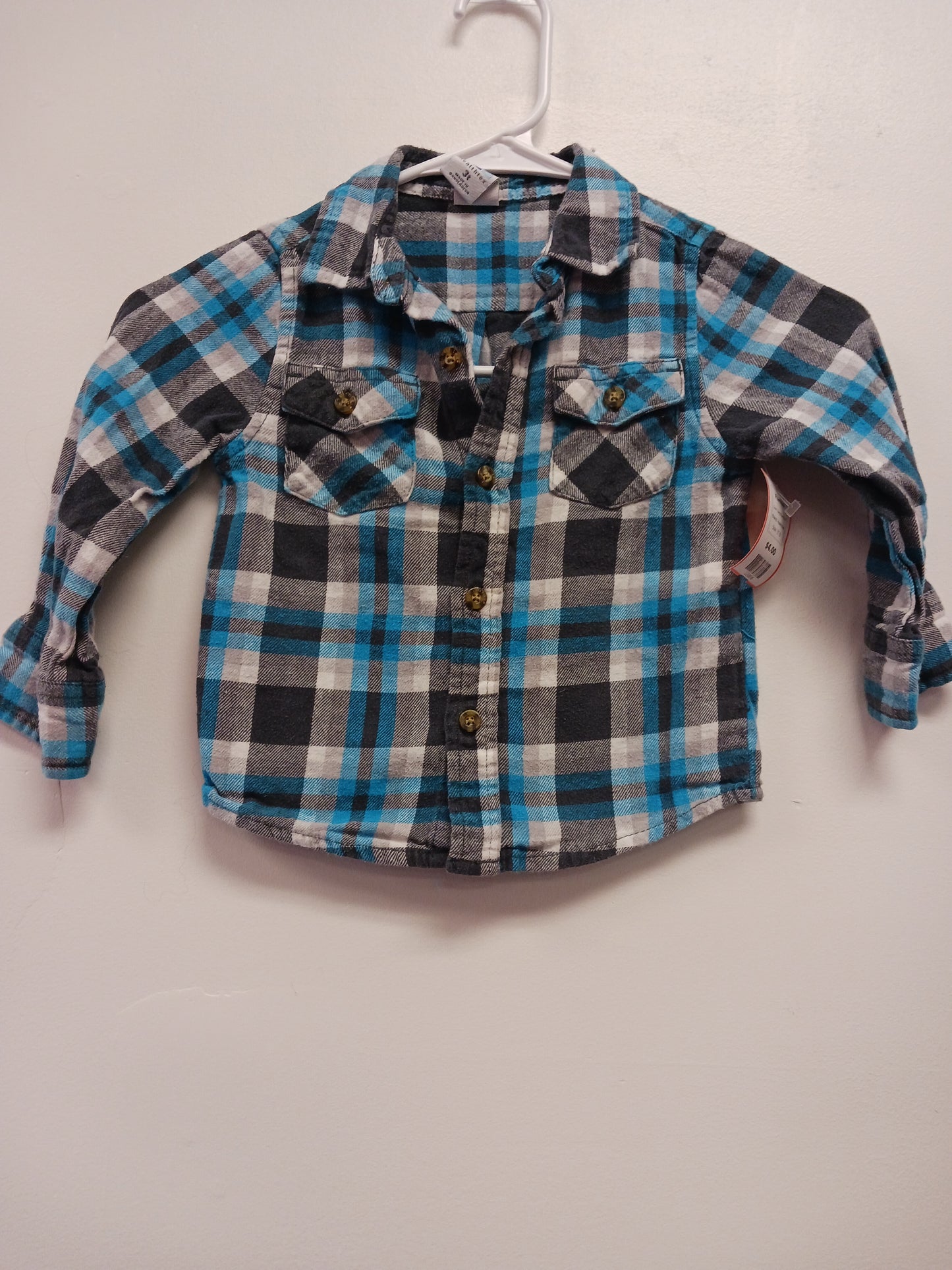 Grey/Blue Plaid Healthtex Flannel, 3T B
