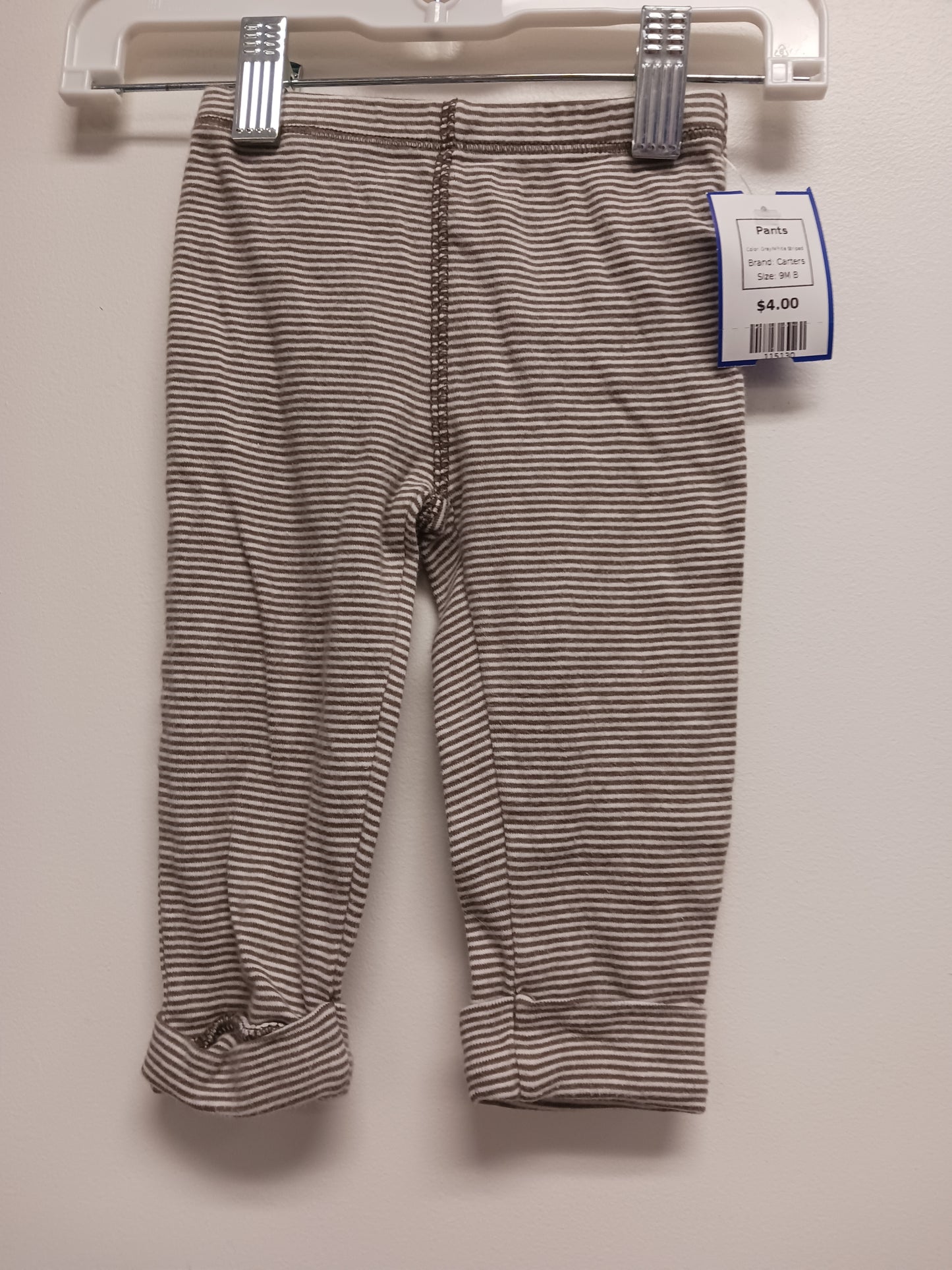 Grey/White Striped Carters Pants, 9M B