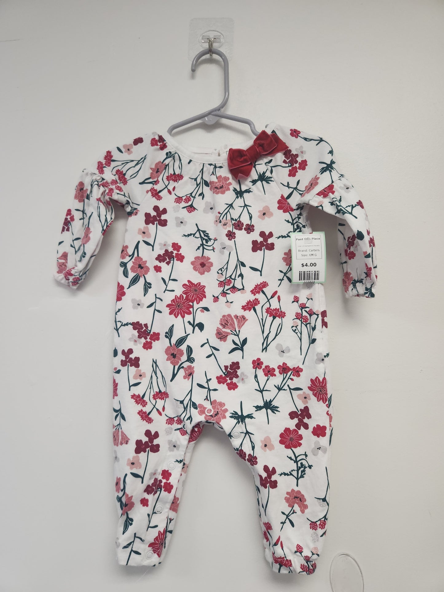 White/Red/Pink Flowers Carters Pant One Piece, 6M G