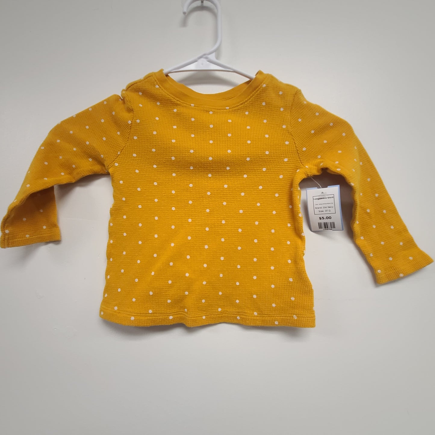 Yellow/White Polka Dot Old Navy Longsleeve Shirt, 3T G