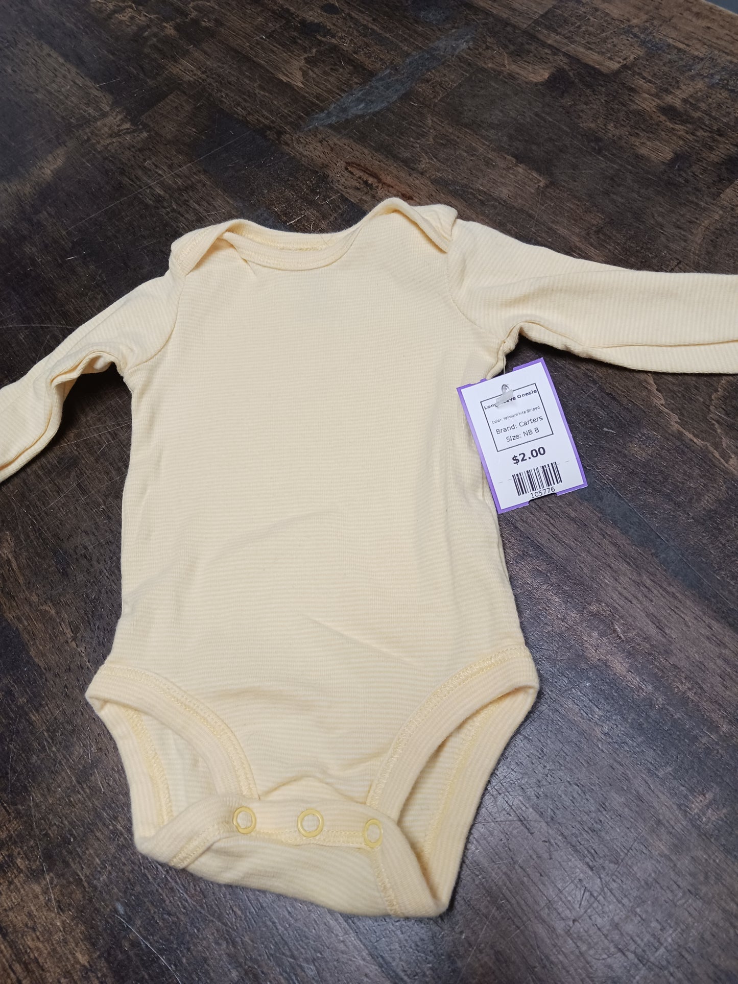 Yellow/White Striped Carters Longsleeve Onesie, NB B