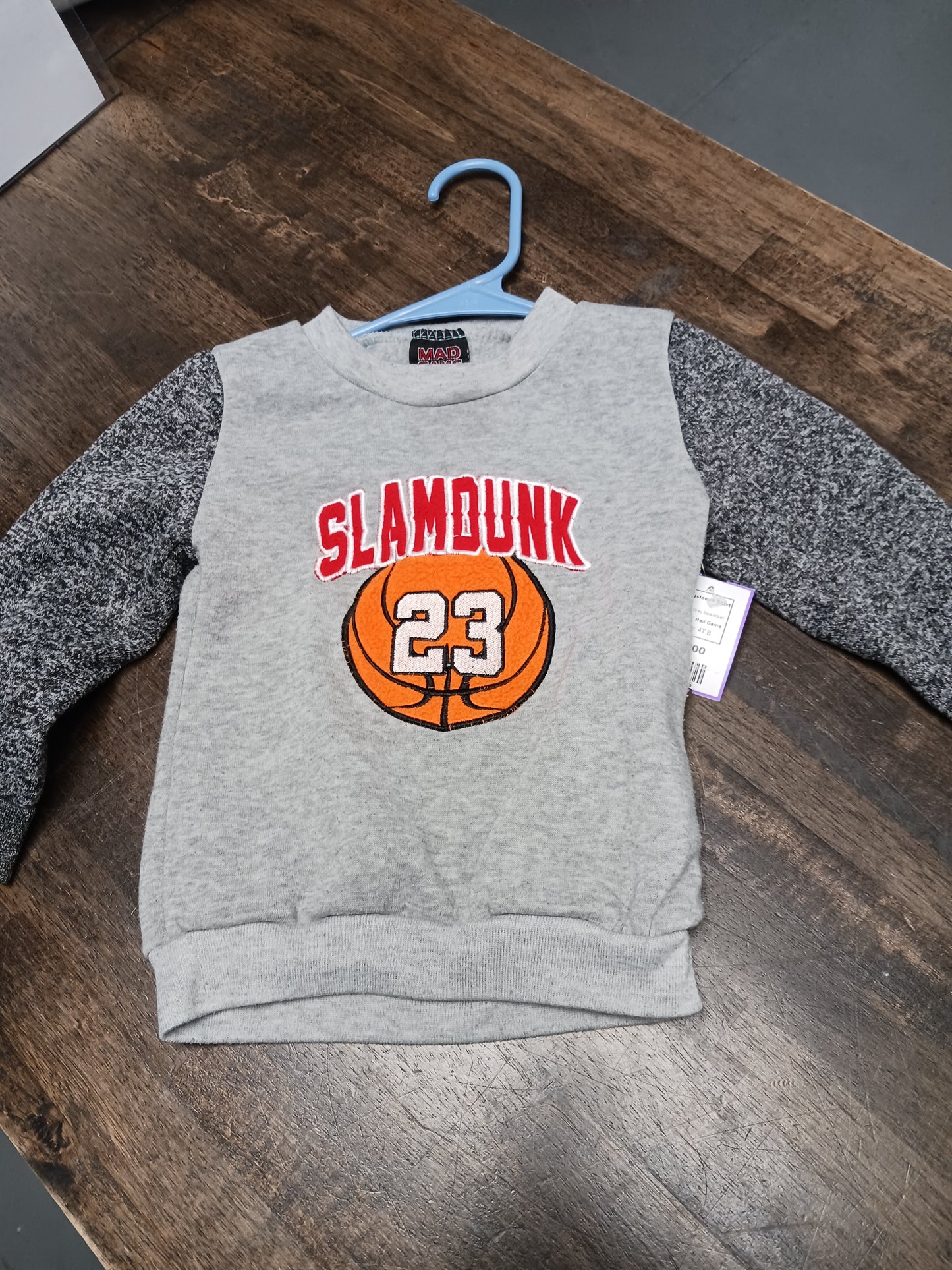 Grey Basketball Mad Game Longsleeve Shirt, 4T B