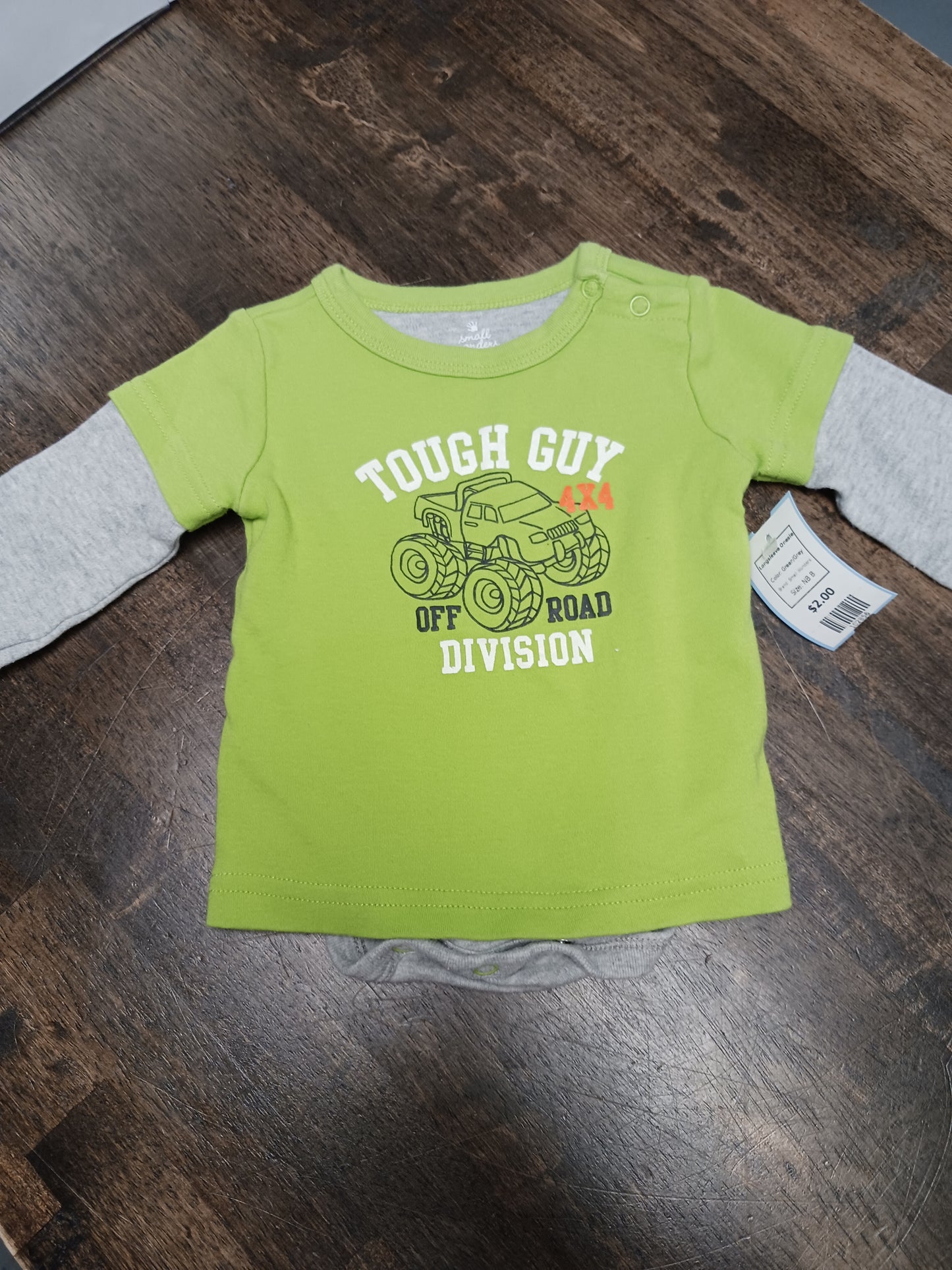 Green/Grey Small Wonders Longsleeve Onesie, NB B