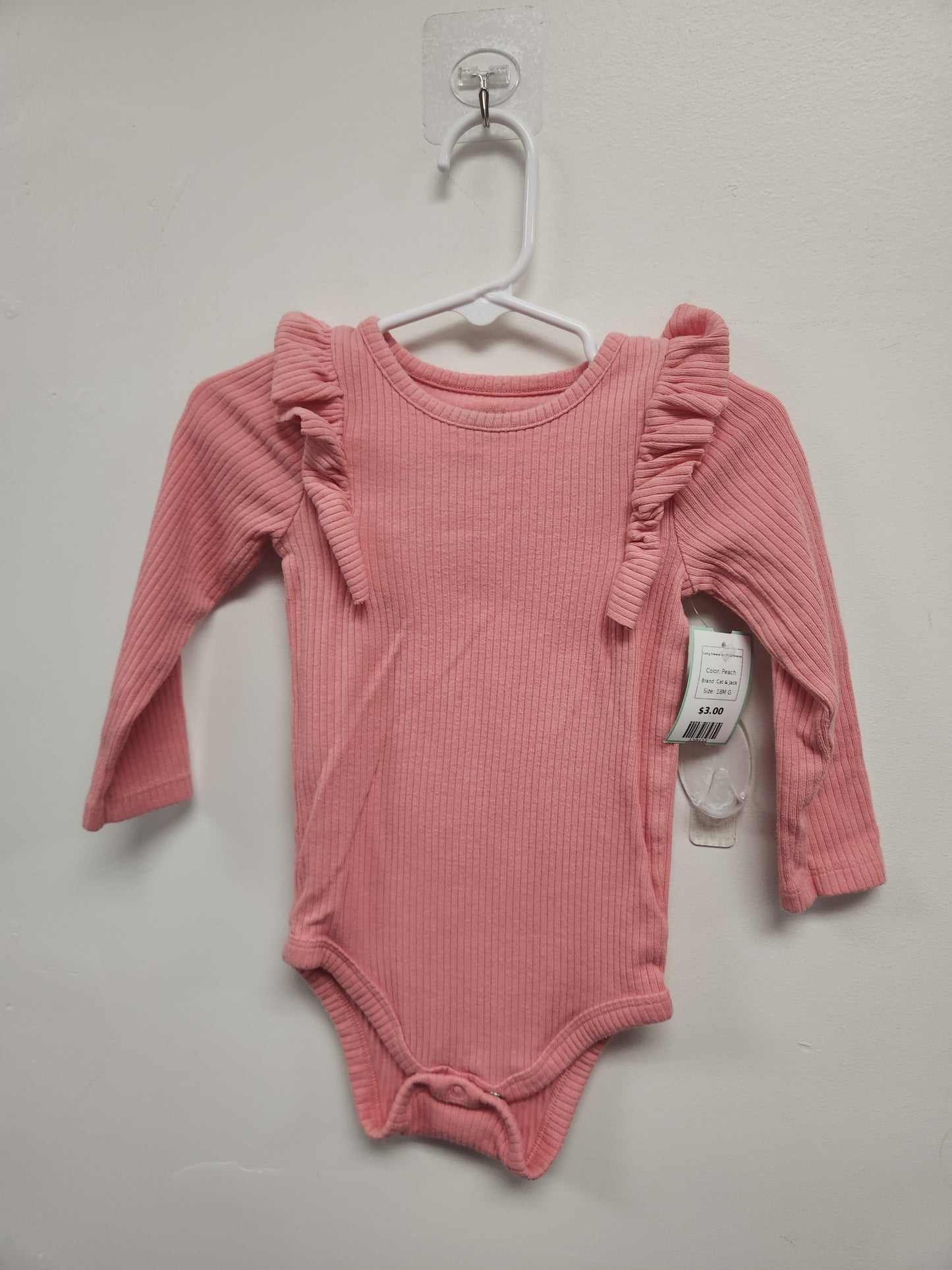 Peach Cat & Jack Long Sleeve Ruffled Onesie, 18M G