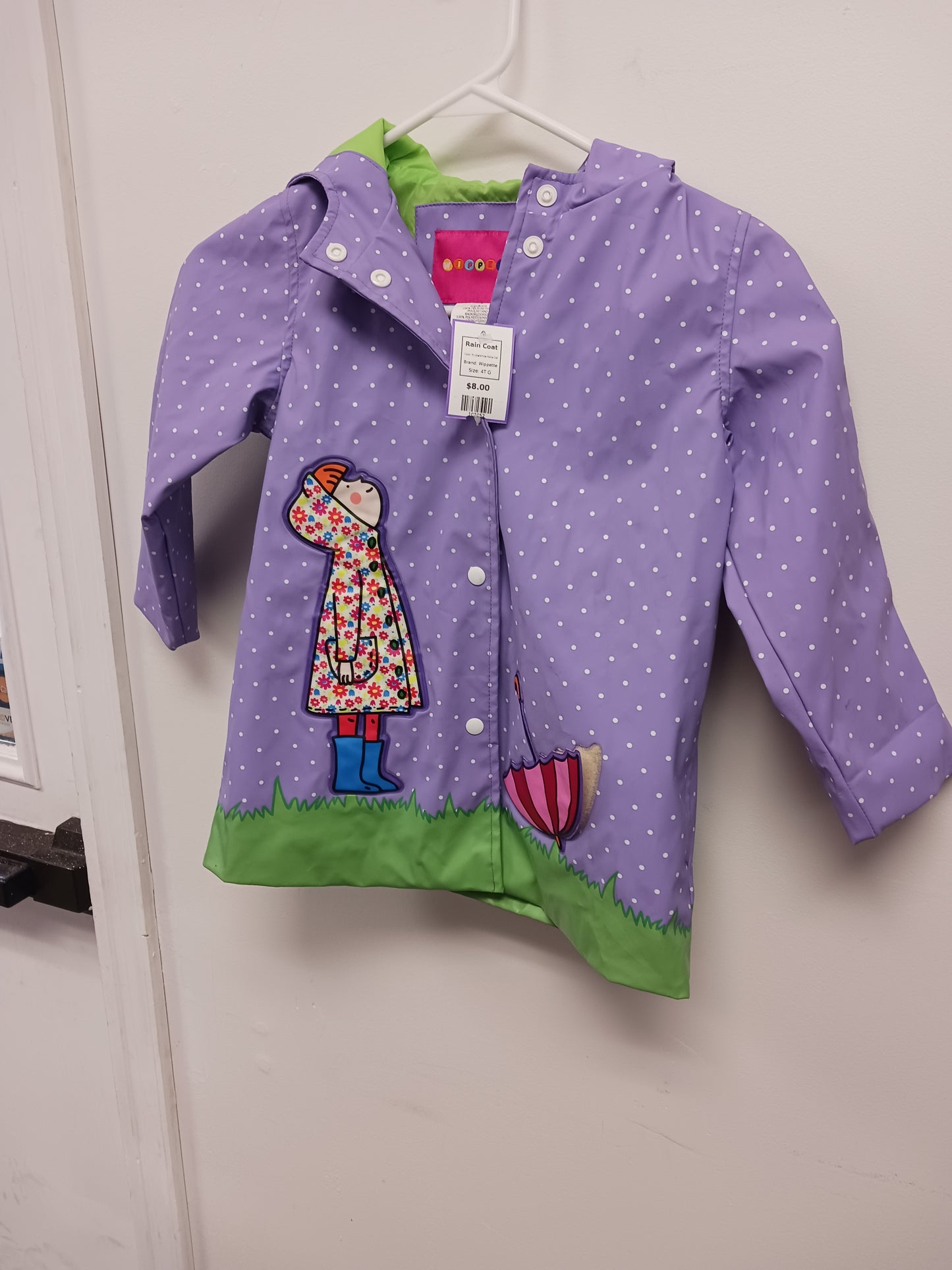Purple/White Polka Dot Wippette Rain Coat, 4T G