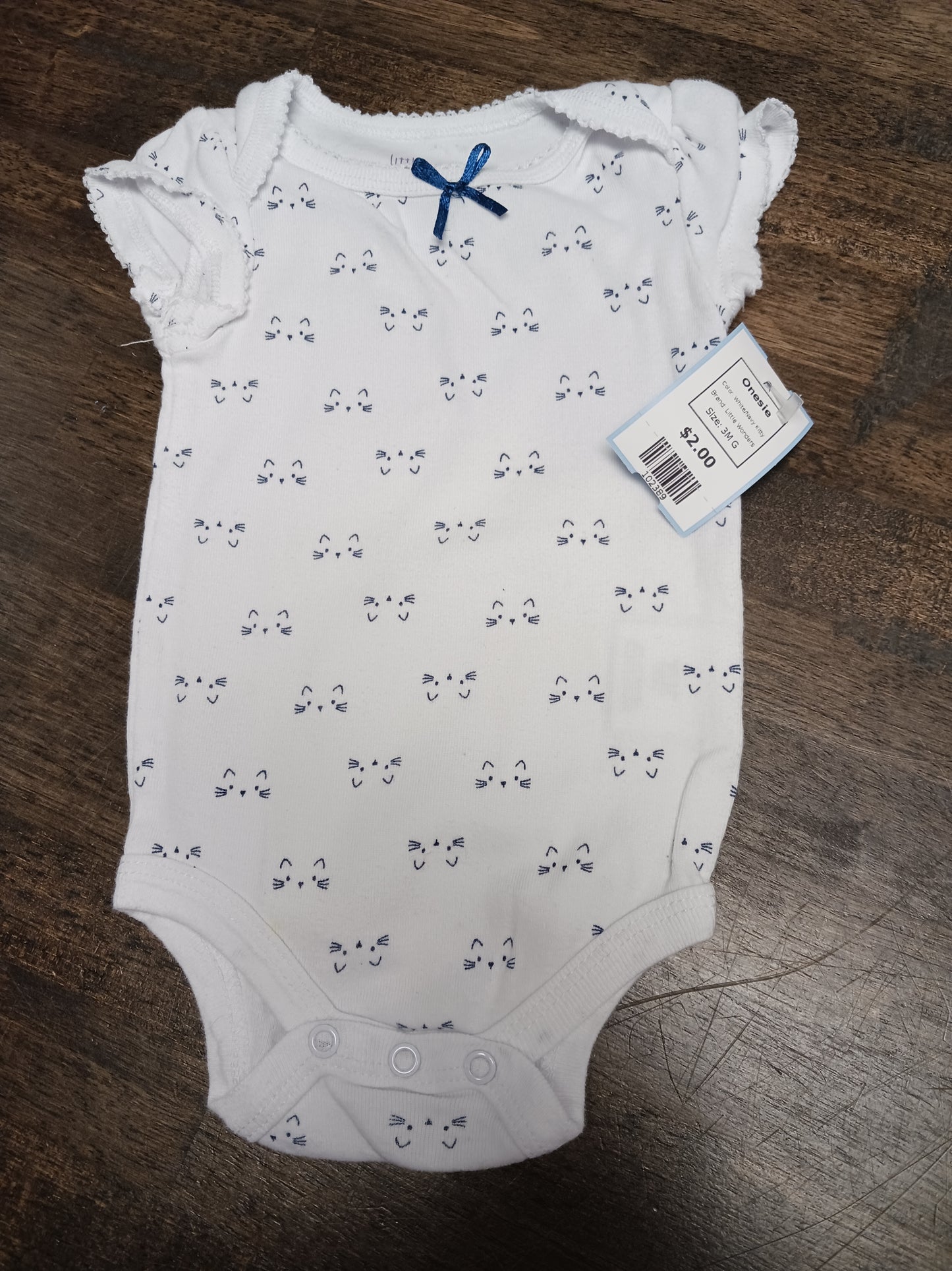 White/Navy Kitty Little Wonders Onesie, 3M G