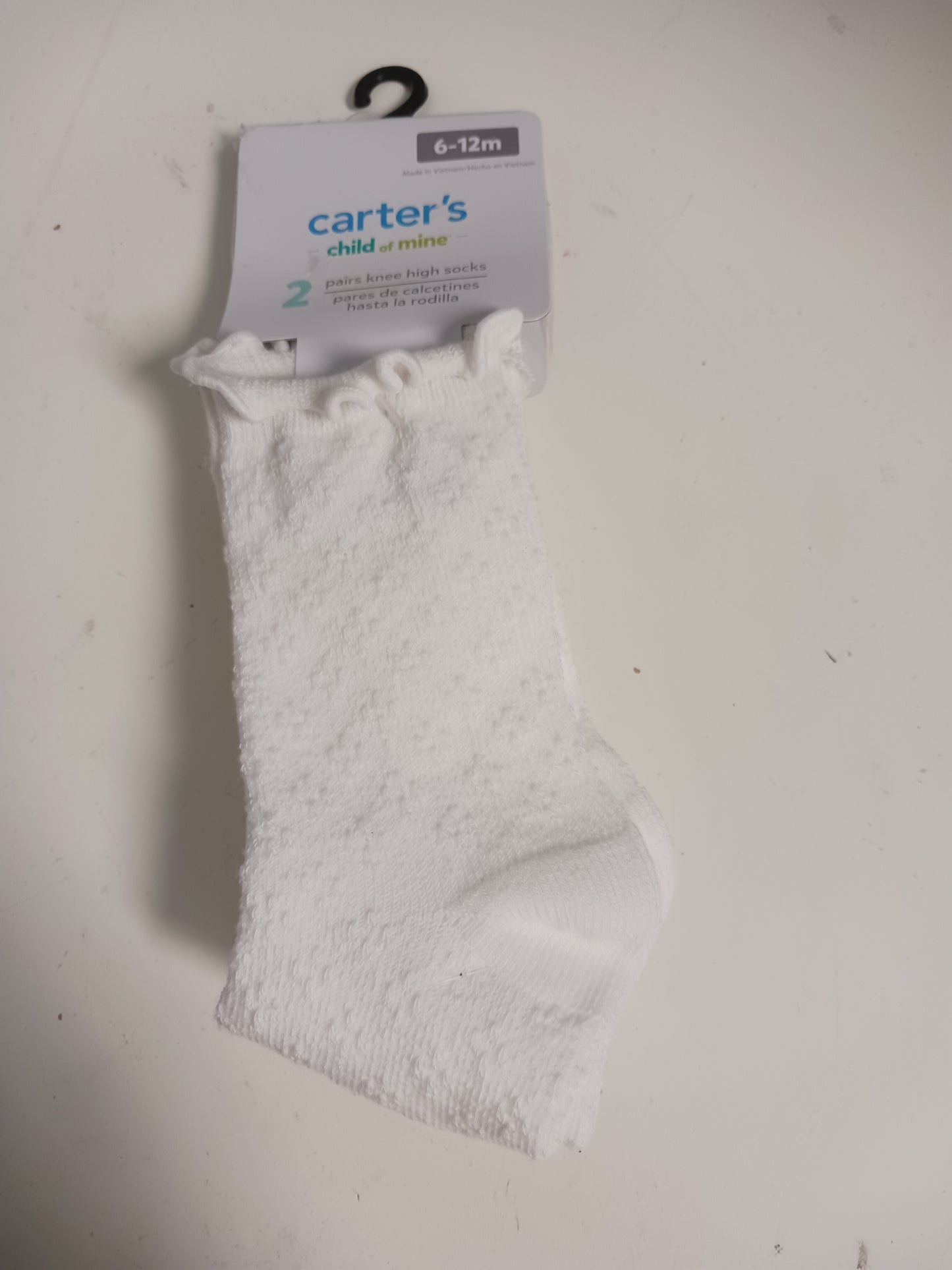 white Carters 2 pair knee high socks 6/12m, 6M G