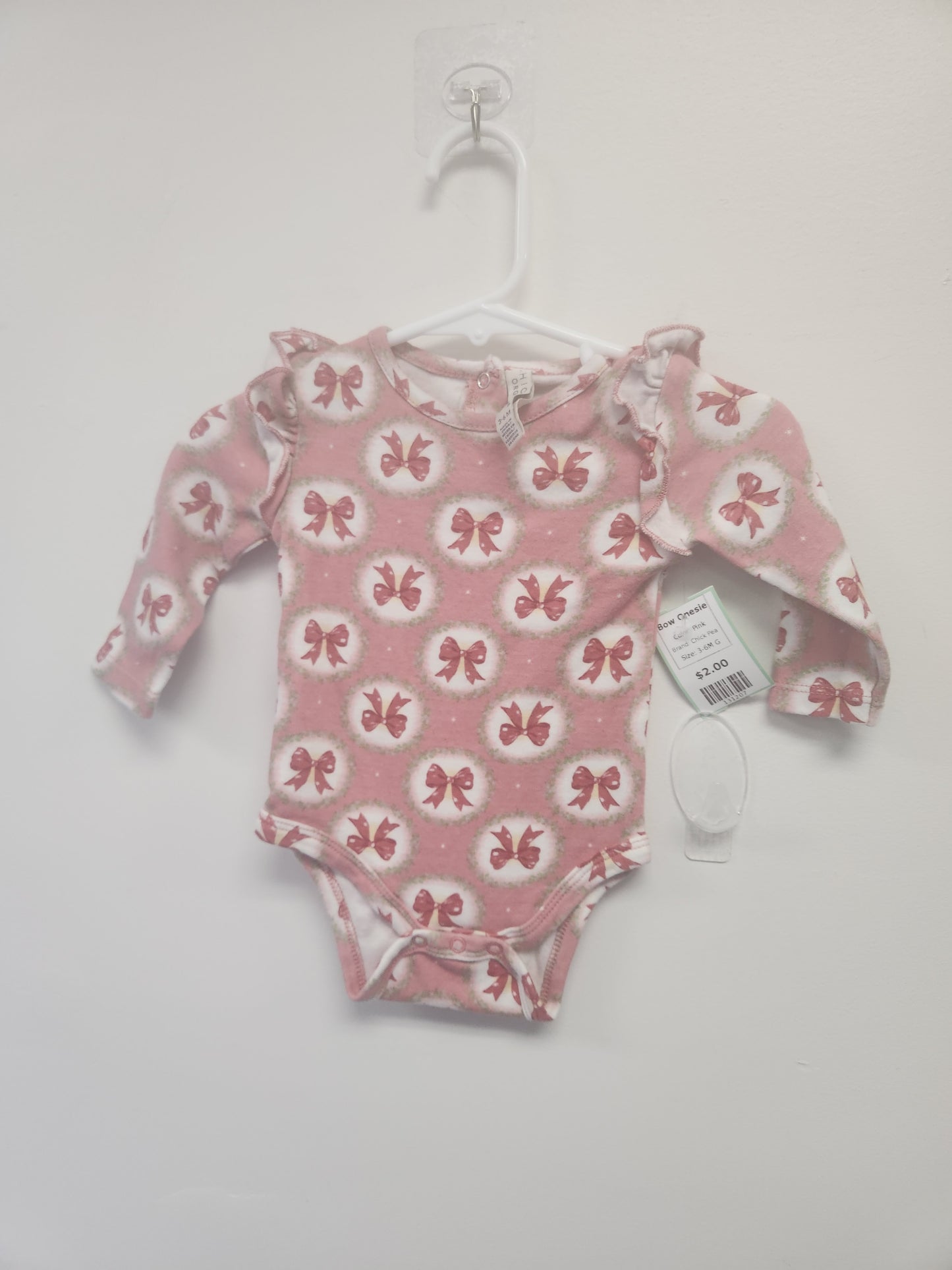 Pink Chick Pea Bow Onesie, 3-6M G