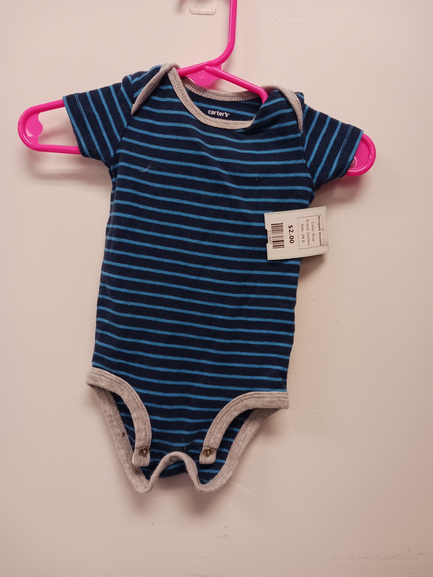 Blue Carters Striped Onesie, 3M B