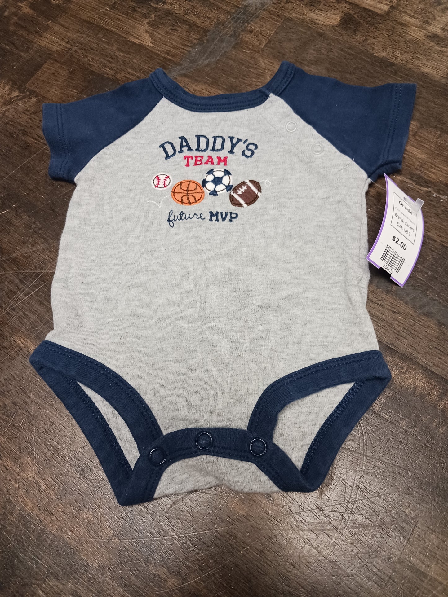 Grey/Navy Sports Carters Onesie, NB B