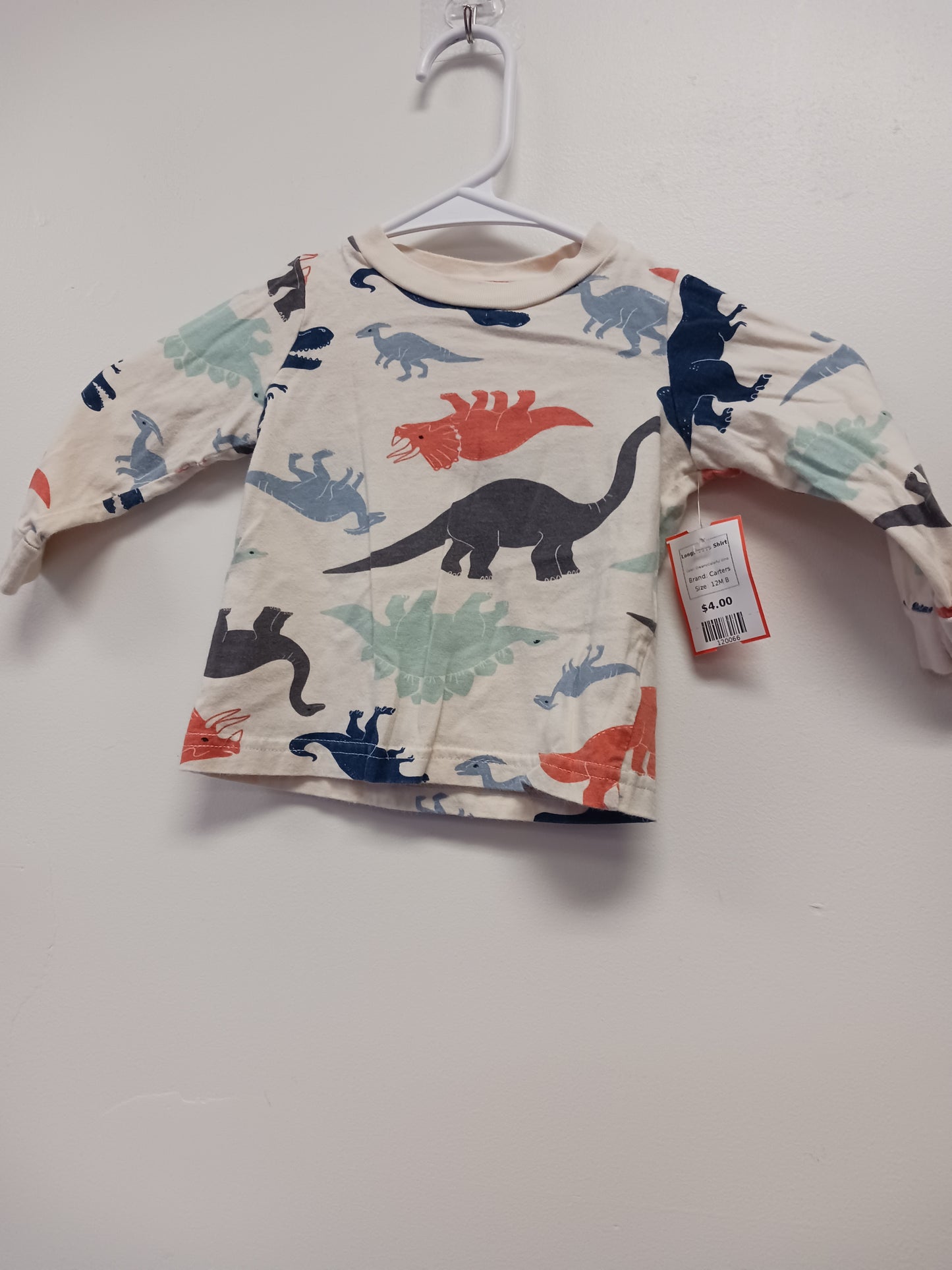 Cream/Colorful Dino Carters Longsleeve Shirt, 12M B