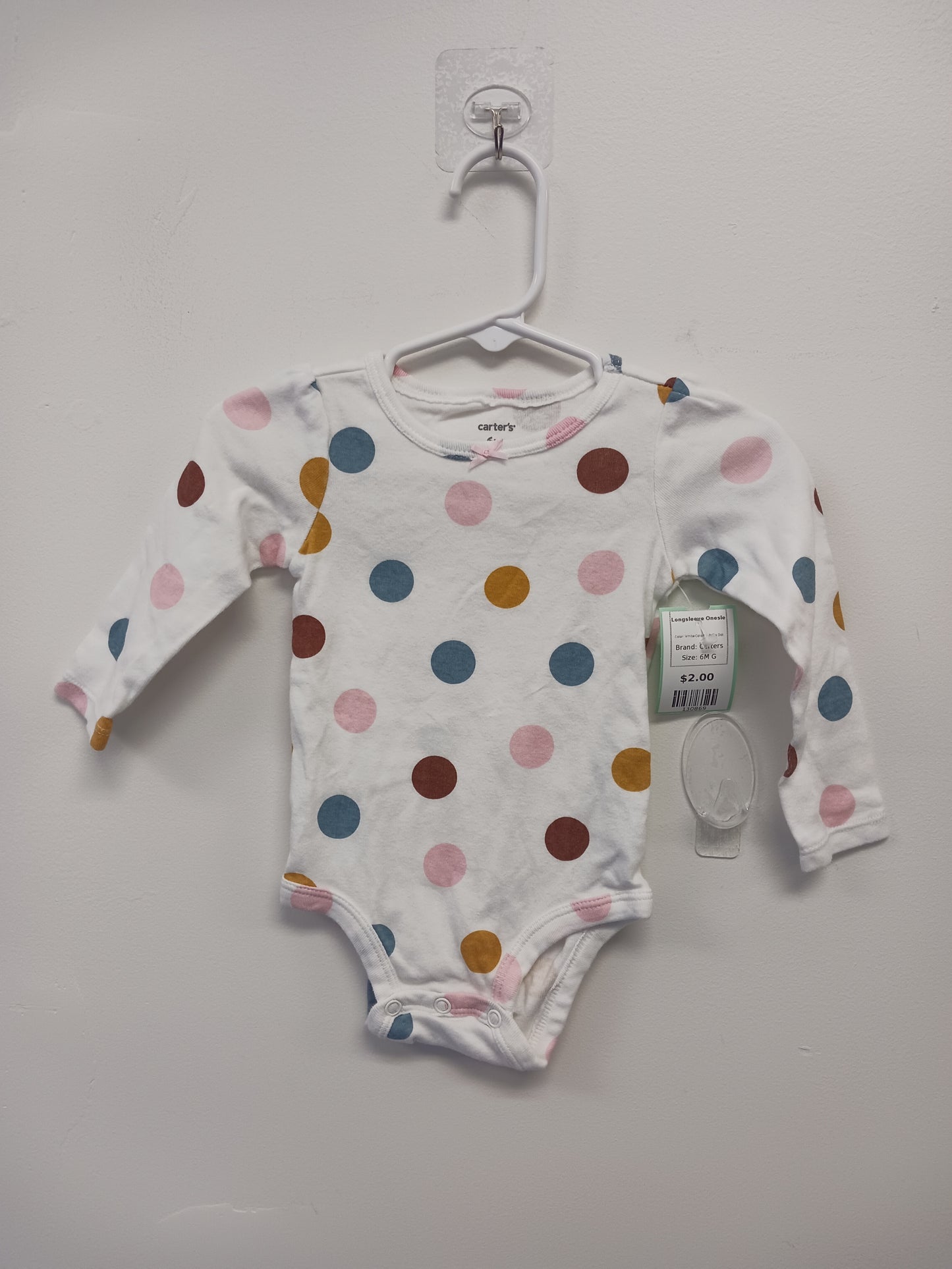 White/Colorful Polka Dot Carters Longsleeve Onesie, 6M G