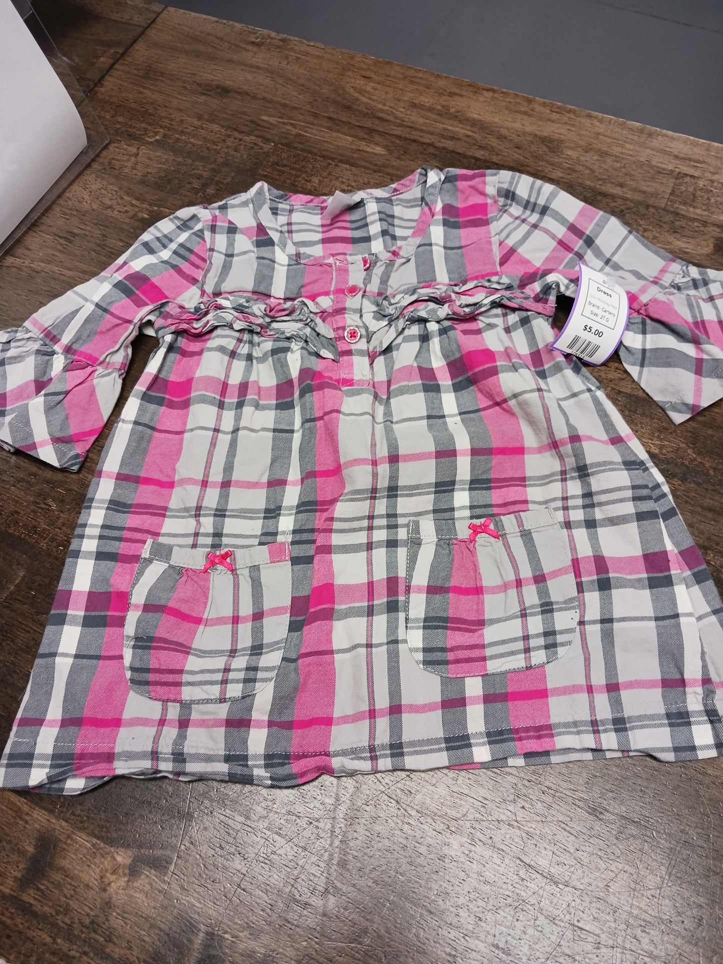 Pink/Grey Plaid Carters Dress, 2T G