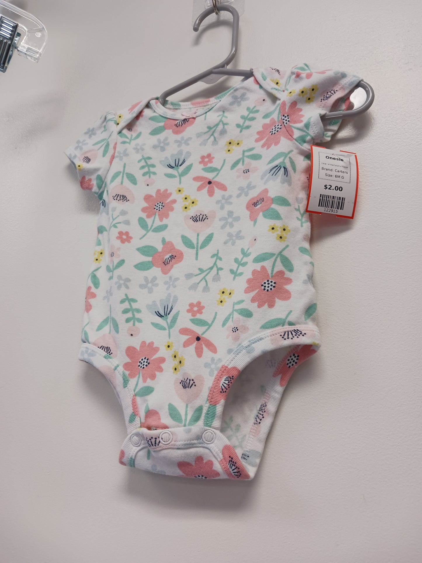 White/Colorful Flower Carters Onesie, 6M G