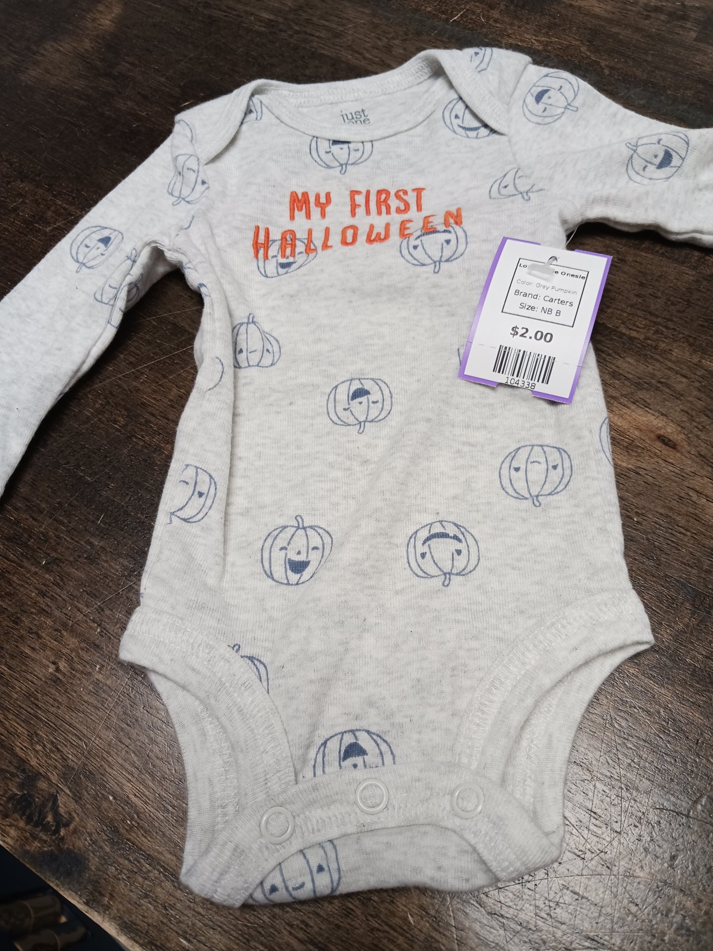 Grey Pumpkin Carters Longsleeve Onesie, NB B