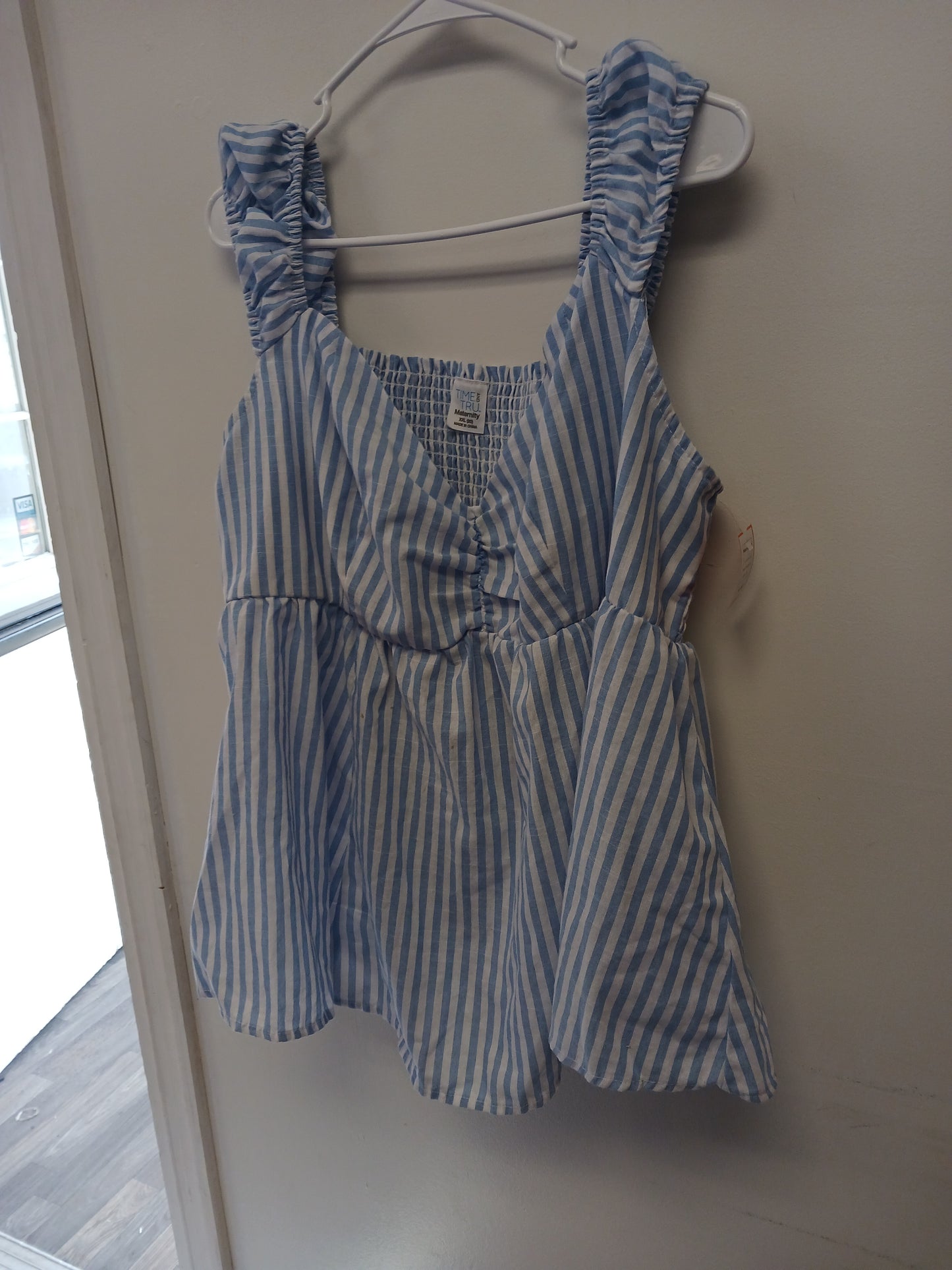 Blue/White Striped Time And Tru Maternity Shirt, XXL