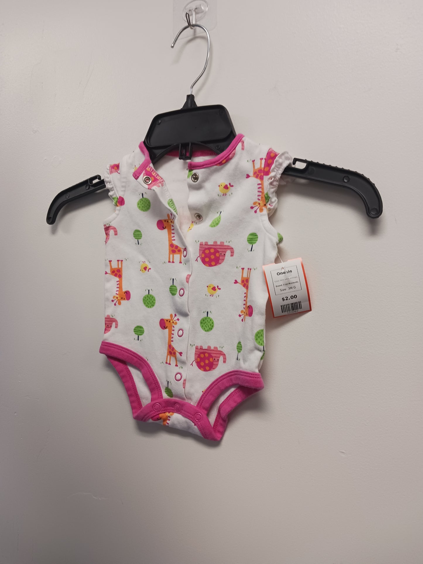 White/Pink Animals First Moments Onesie, 3M G