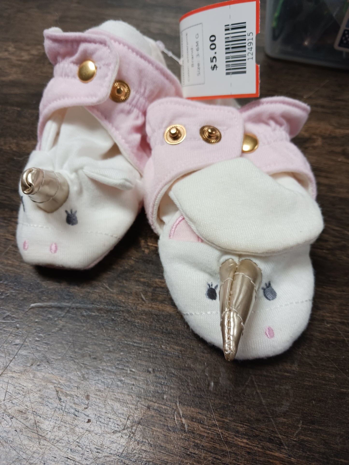 white/pink Unicorn Booties, 3-6M G