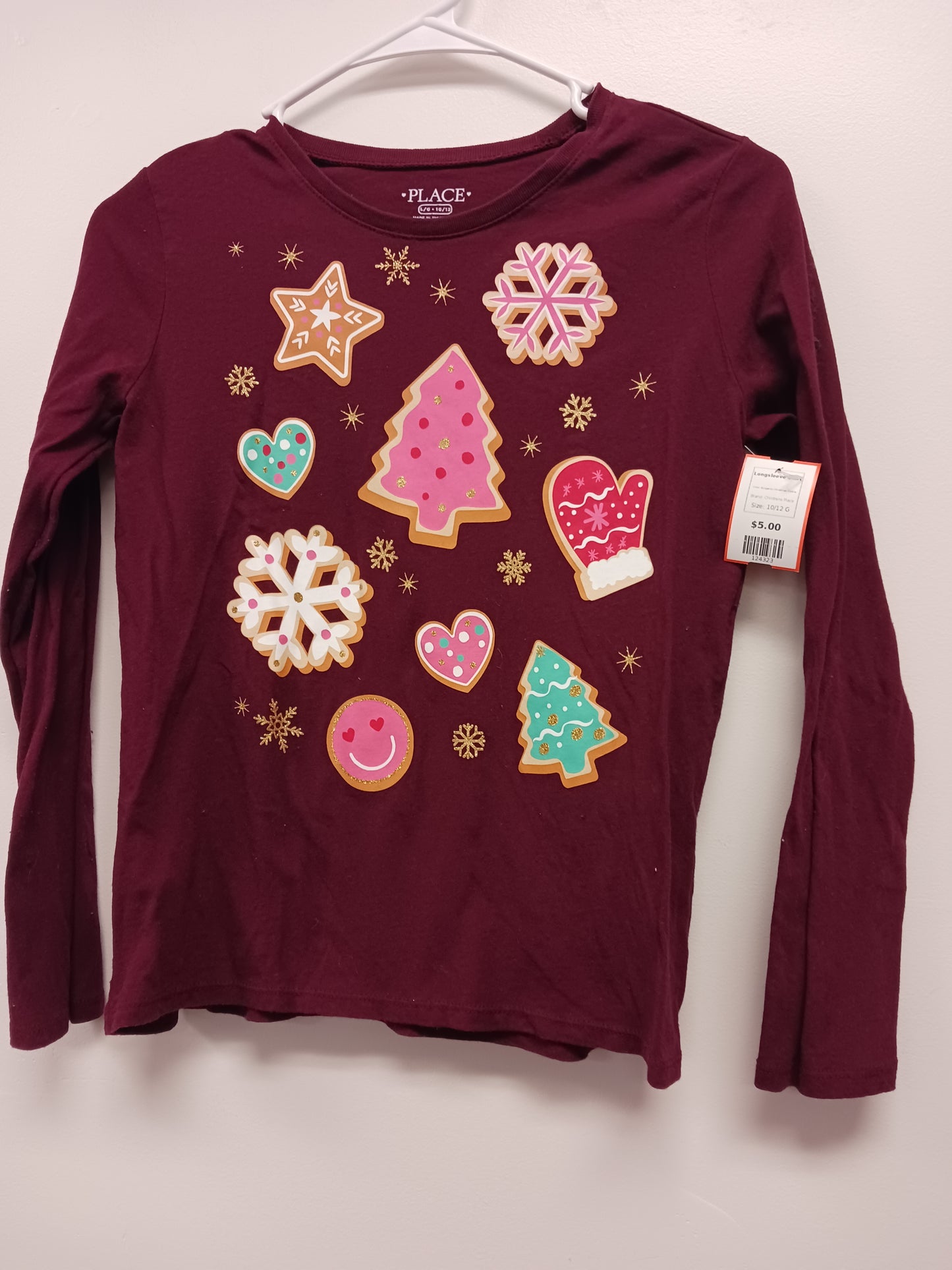 Burgandy Christmas Cookie Childrens Place Longsleeve Shirt, 10/12 G