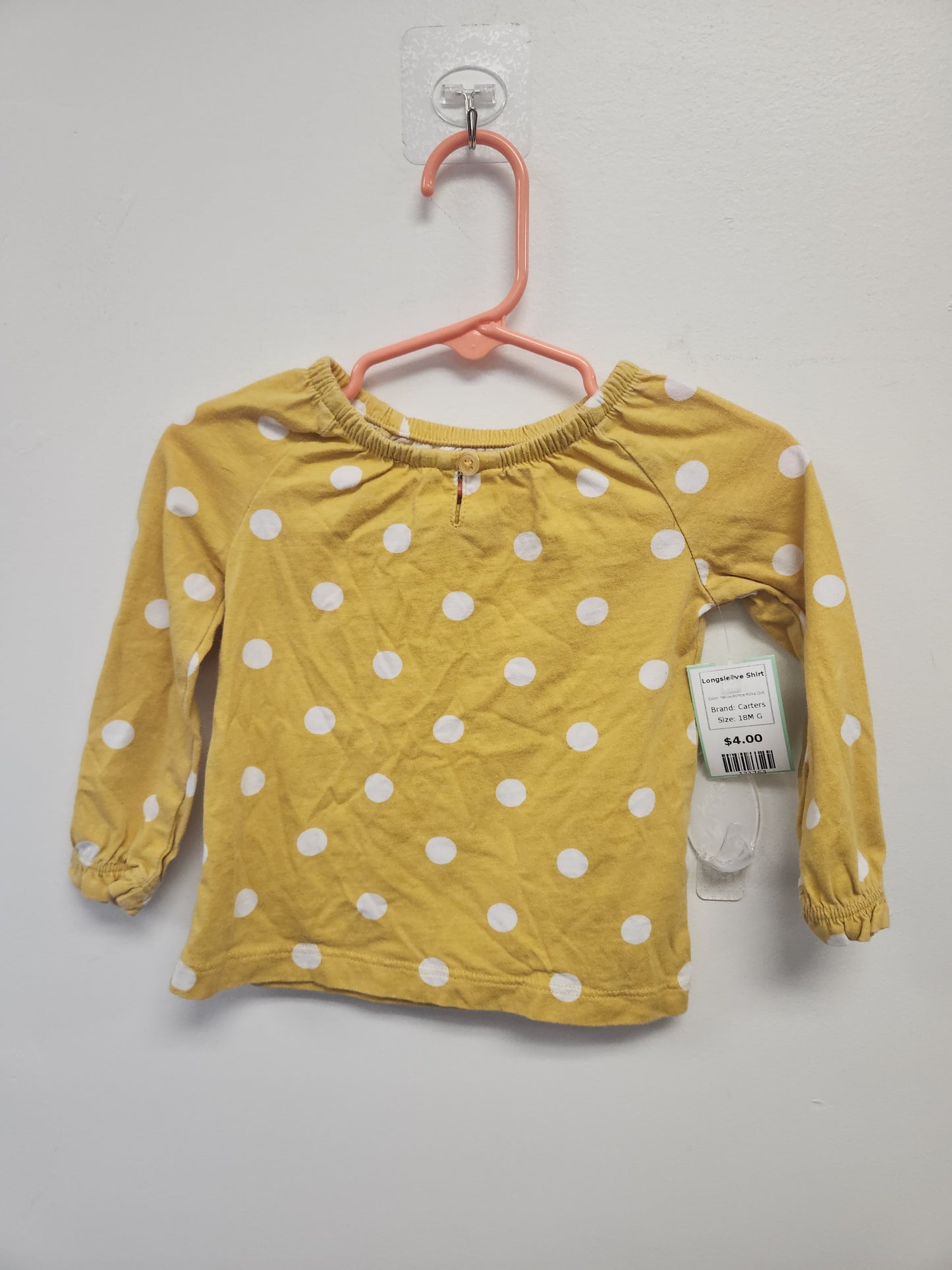 Yellow/White Polka Dot Carters Longsleeve Shirt, 18M G
