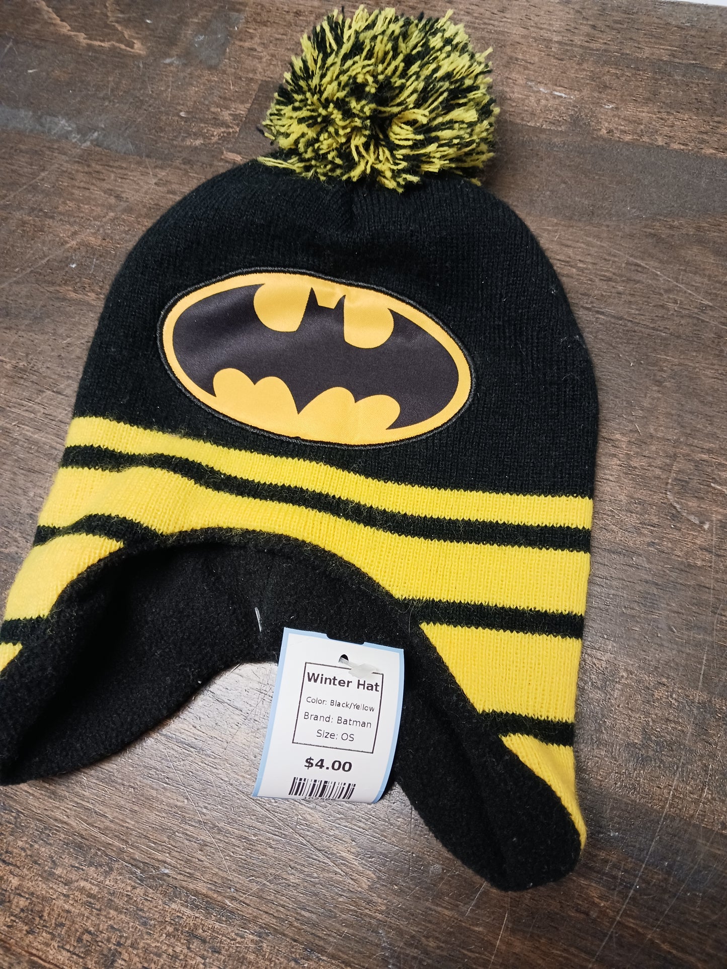 Black/Yellow Batman Winter Hat, OS