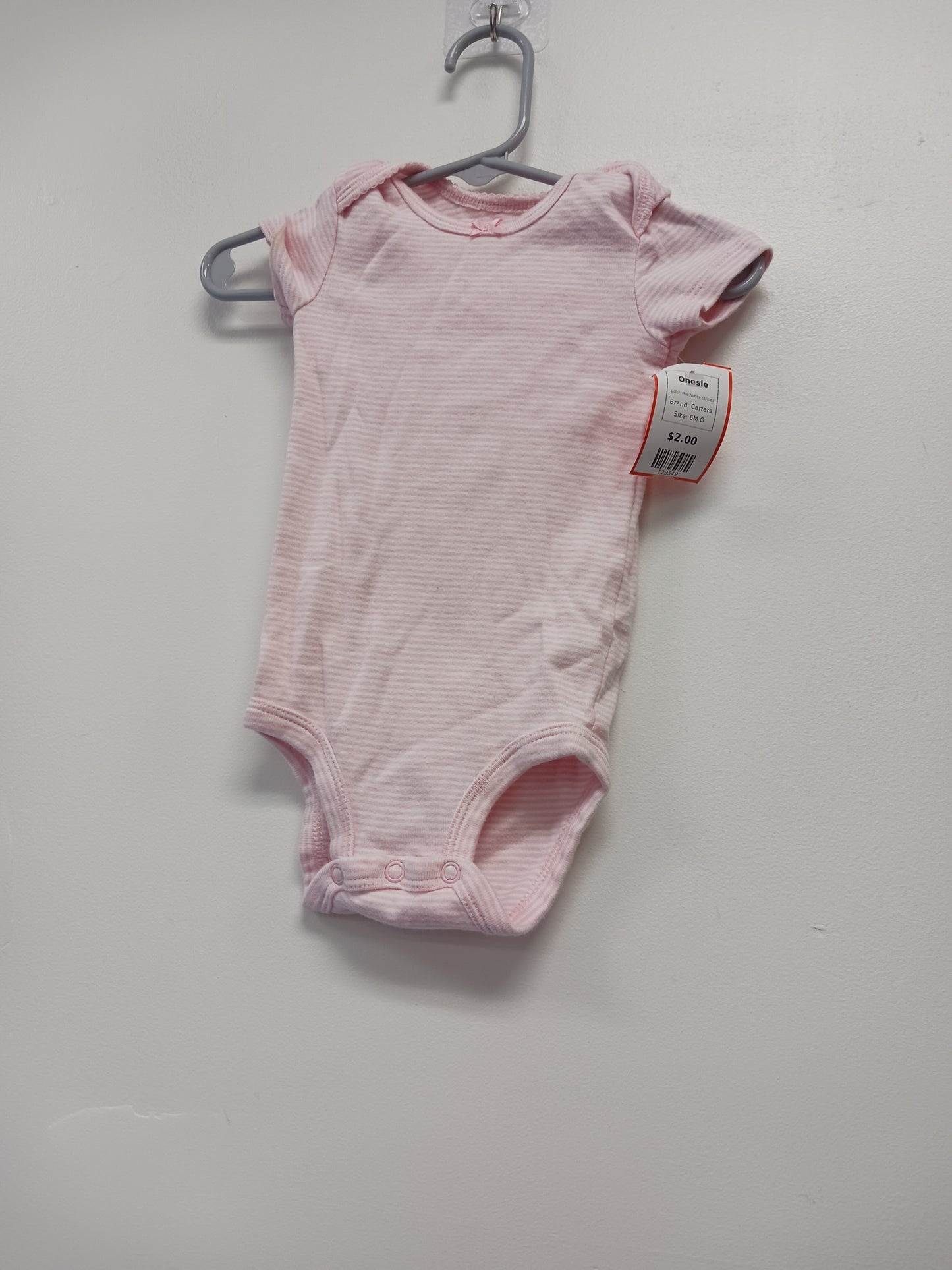 Pink/White Striped Carters Onesie, 6M G
