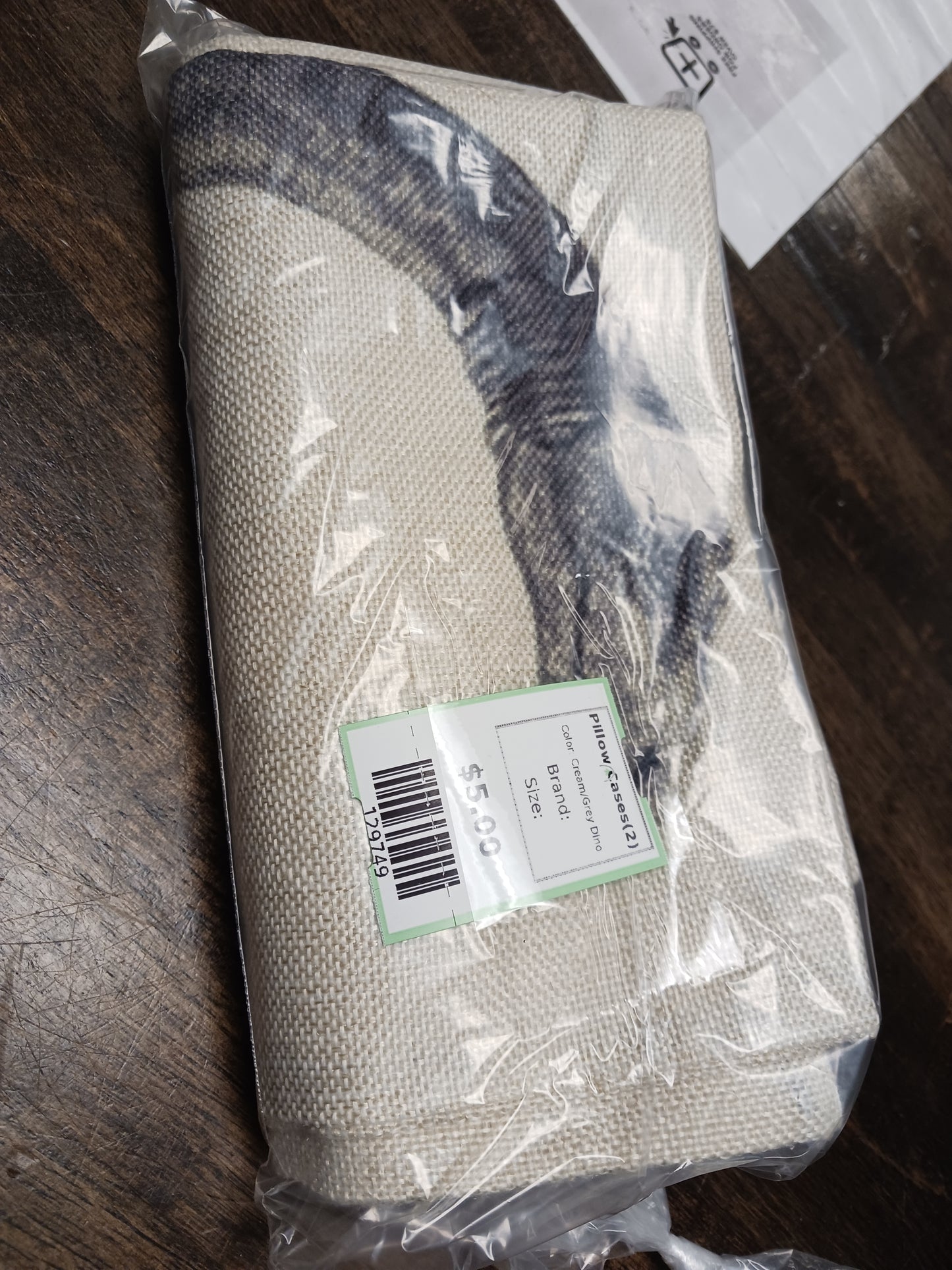 Cream/Grey Dino Pillow Cases(2)