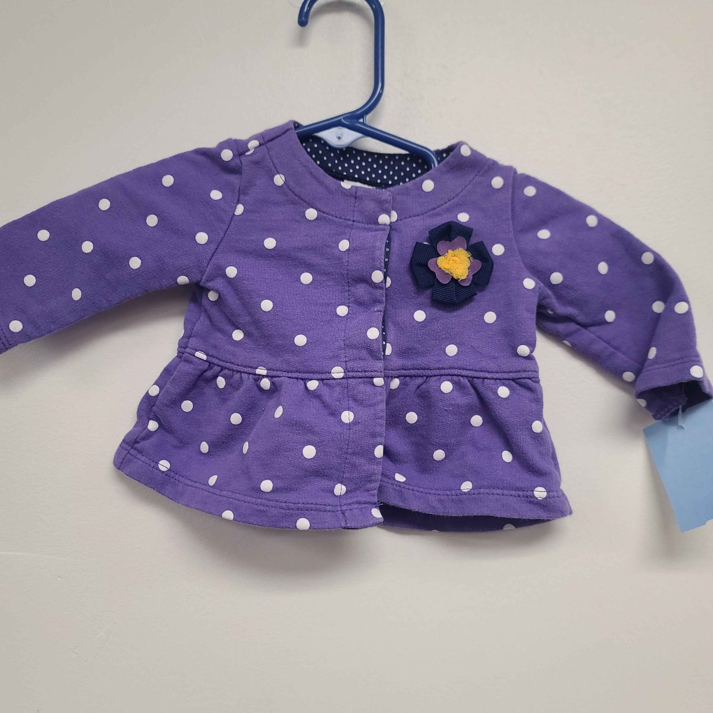 Purple/White Polka Dot Carters Cardigan, NB G
