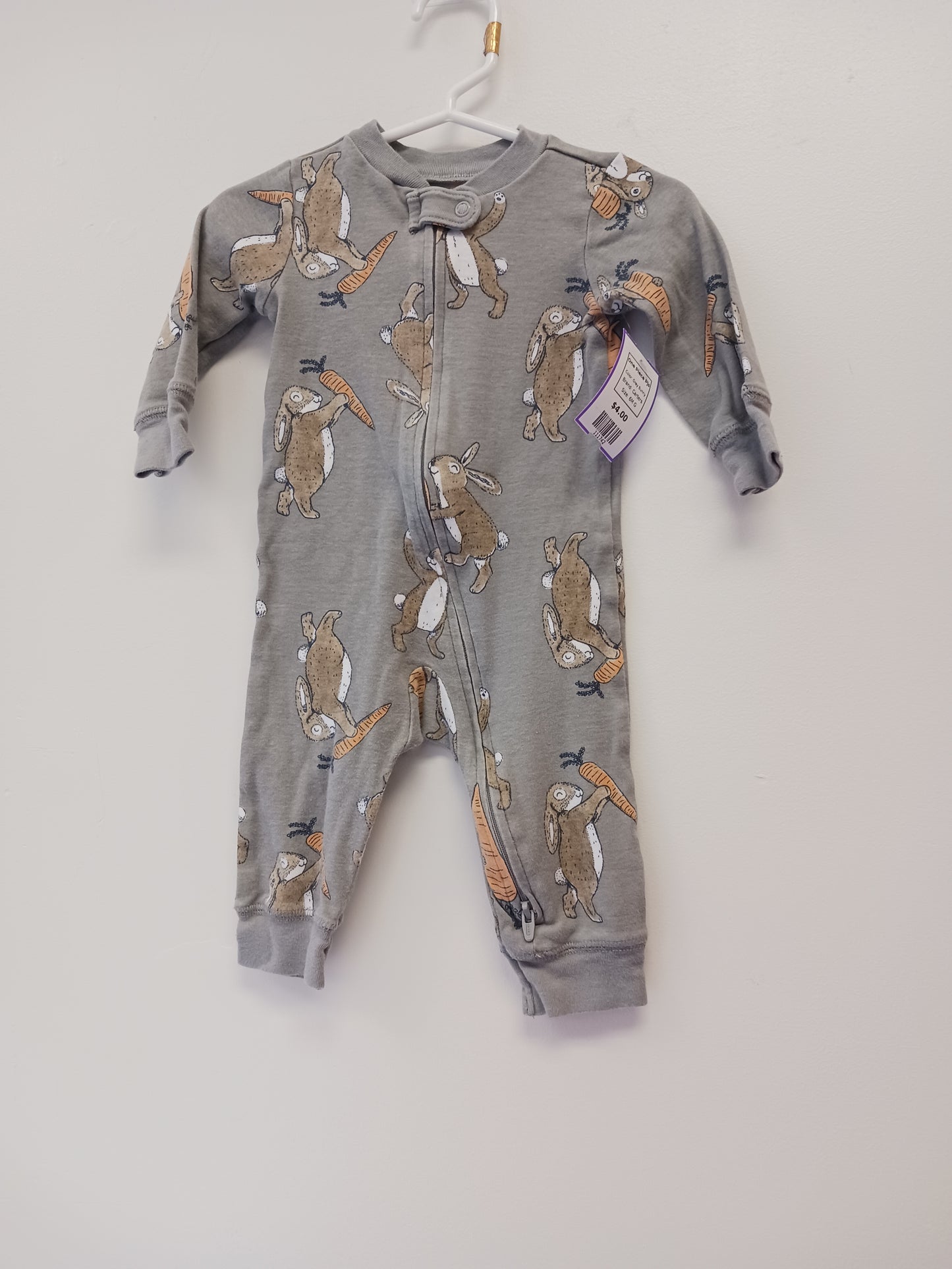 Grey Bunny Carters One Piece Pjs, 6M G