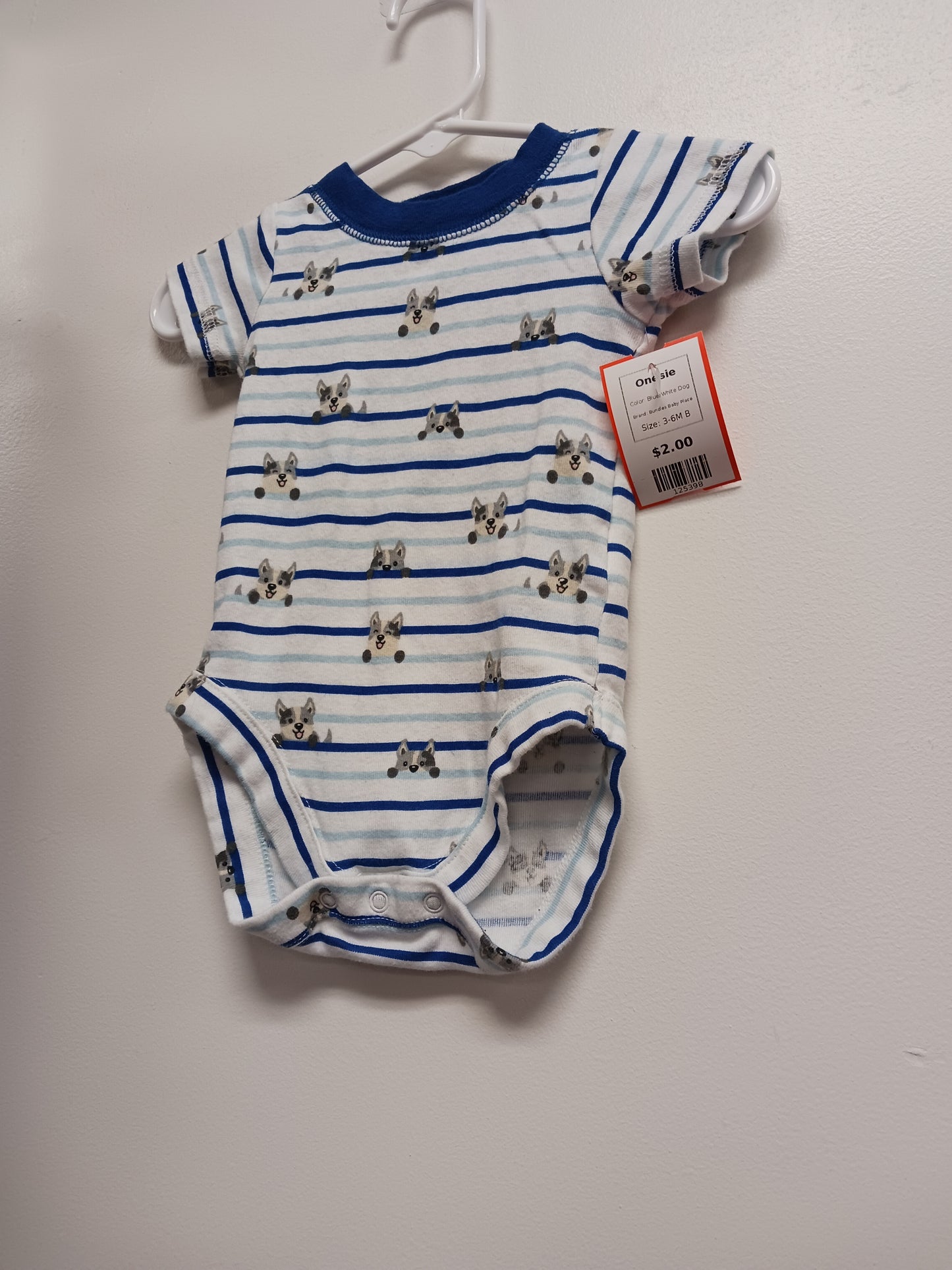 Blue/White Dog Bundles Baby Place Onesie, 3-6M B